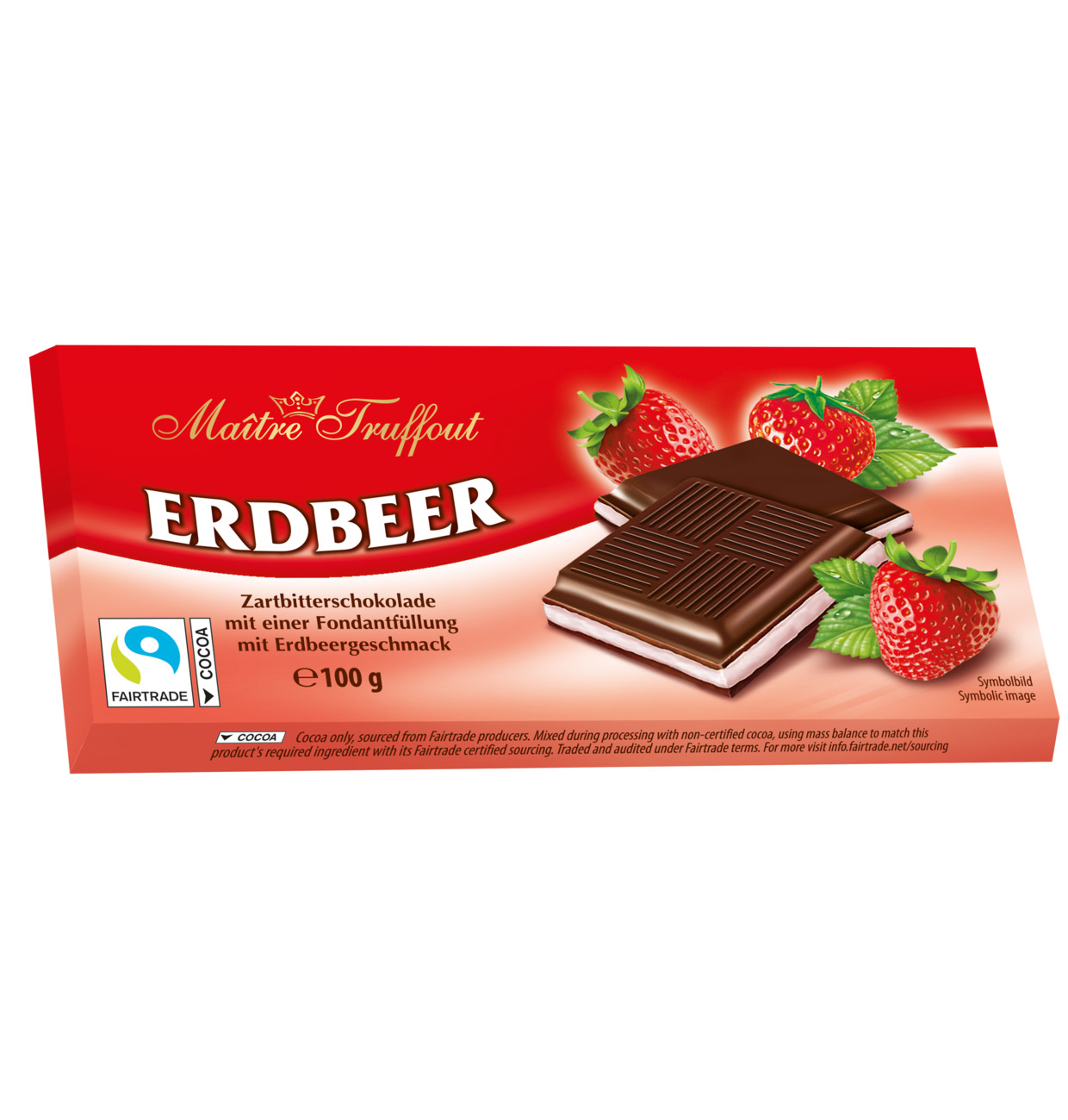 Maitre Truffout Mörk choklad m. Jordgubbskräm 100g