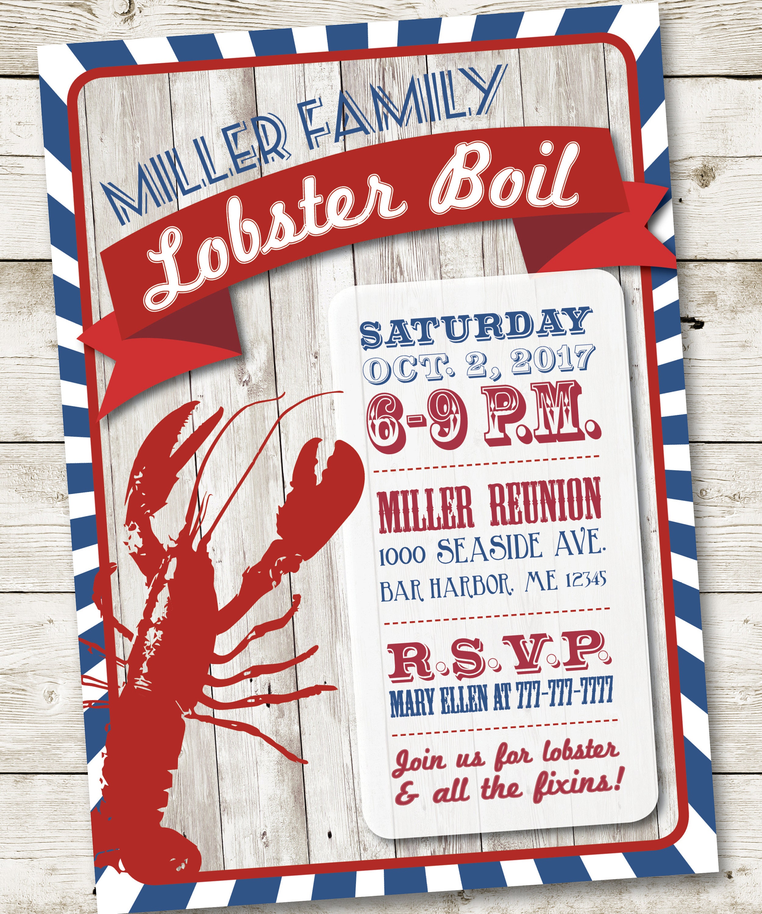 Lobster Invitation, Party Crawfish Boil Seafood Birthday