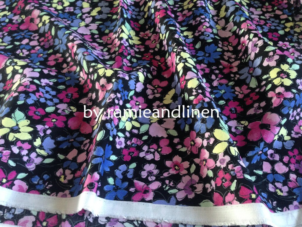 Japanese Made Cotton Rayon Blend Fabric, Floral Print Half Yard By 44 Wide