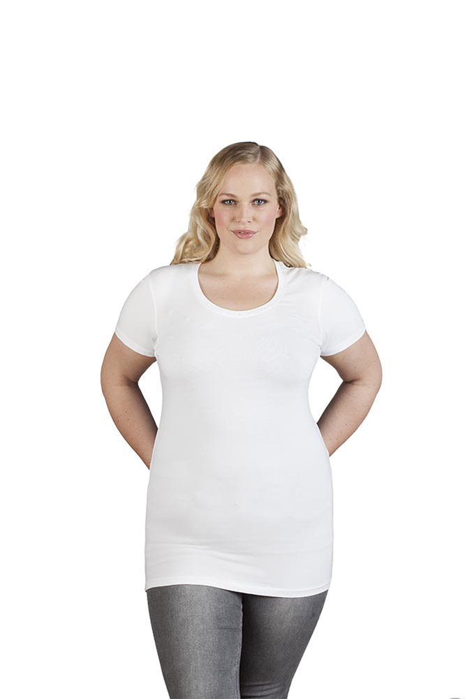 Slim-Fit V-Ausschnitt T-Shirt "Lang" Plus Size Damen, Weiß, XXXL