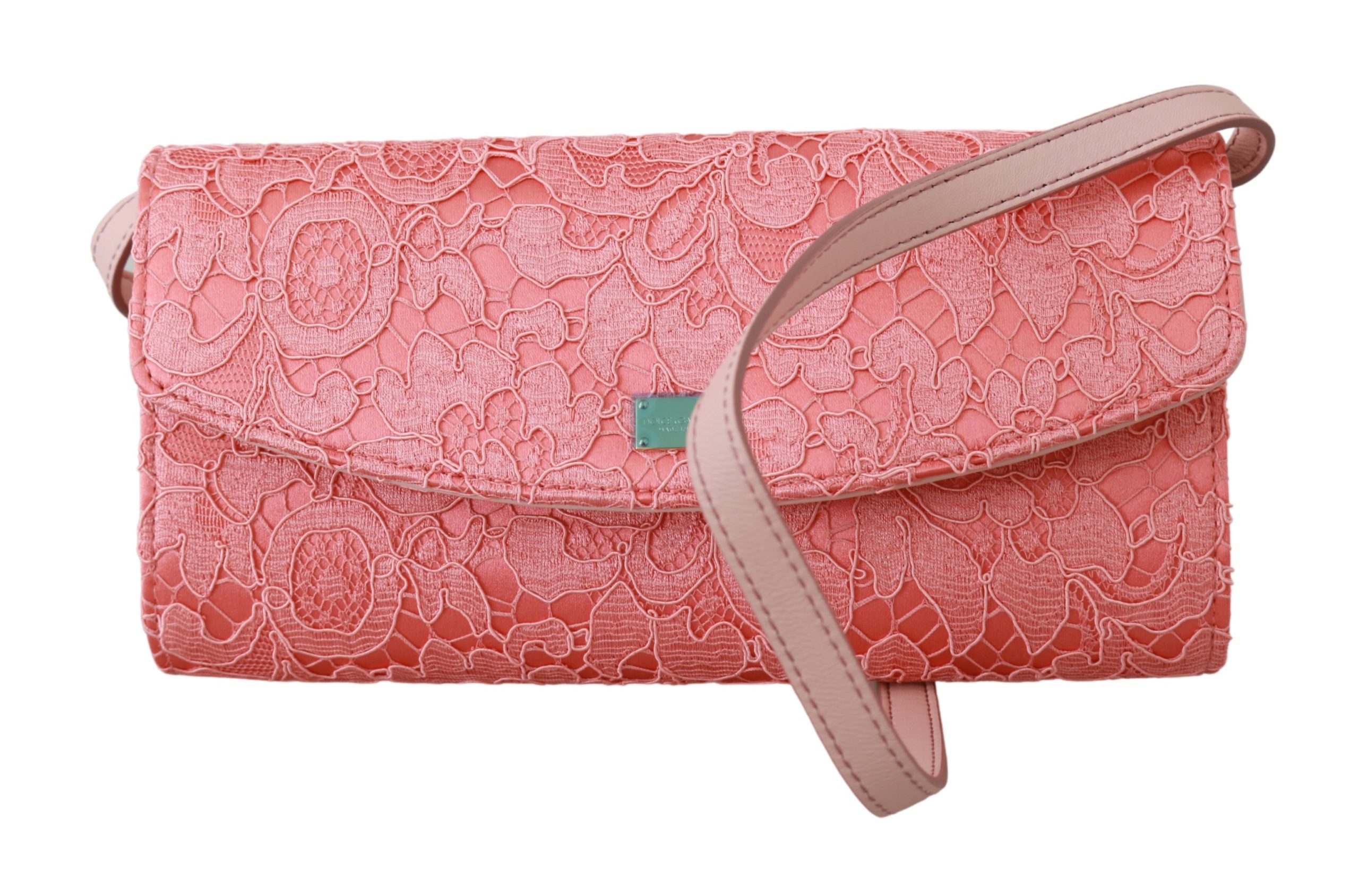 Dolce & Gabbana Women's Floral Lace Evening Long Cotton Crossbody Bag Pink VAS9204