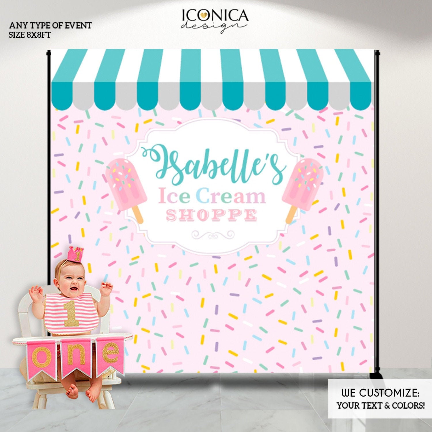 Ice Cream Party Backdrop, Cream First Birthday, Decor, Sprinkles Party, Printed Or Printable File