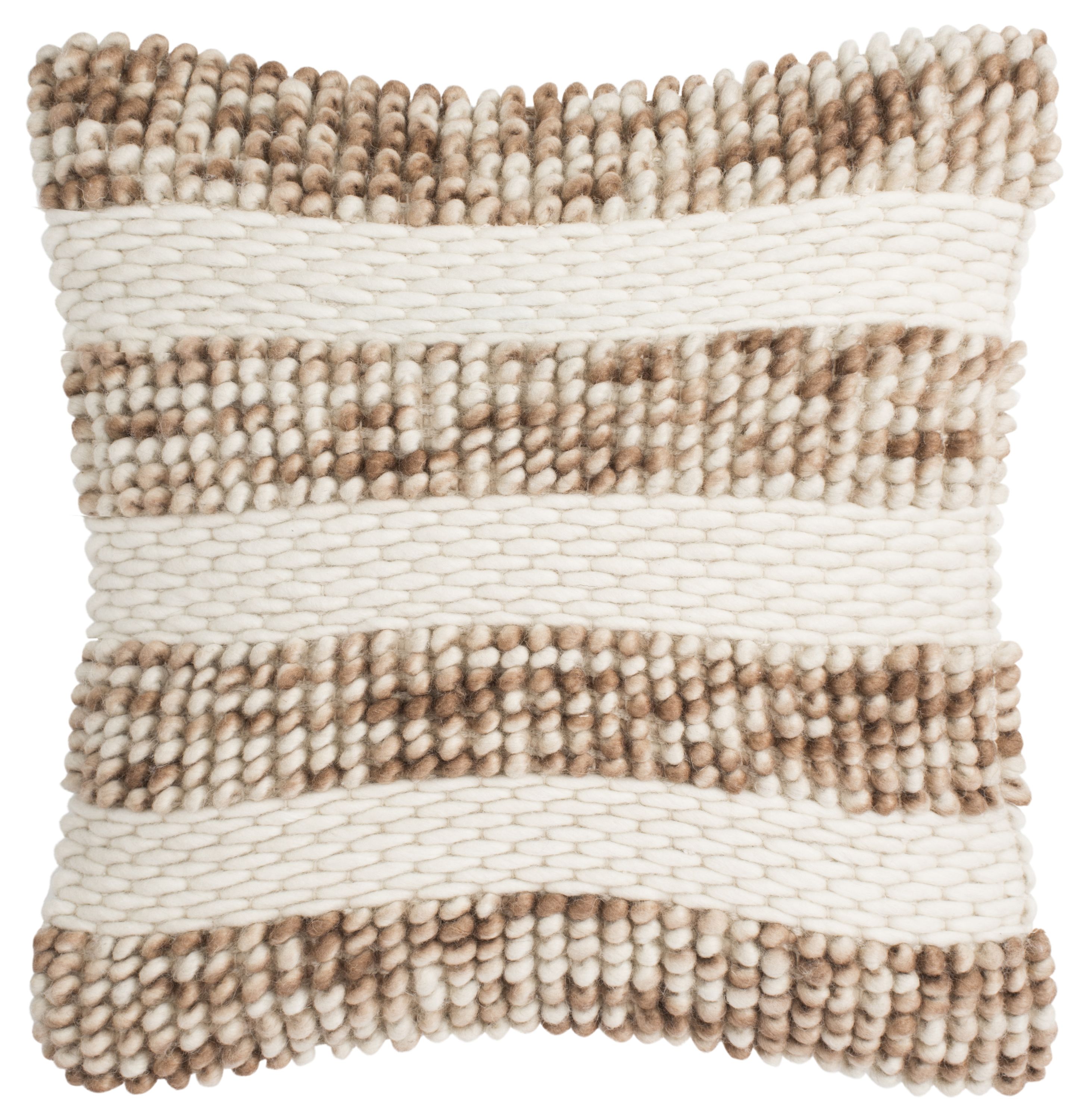 Safavieh Loop and Weaved Striped 20-in x 20-in Eggshell Blend Handloom Wool Indoor Decorative Pillow Cotton in Brown | PLS111A-2020