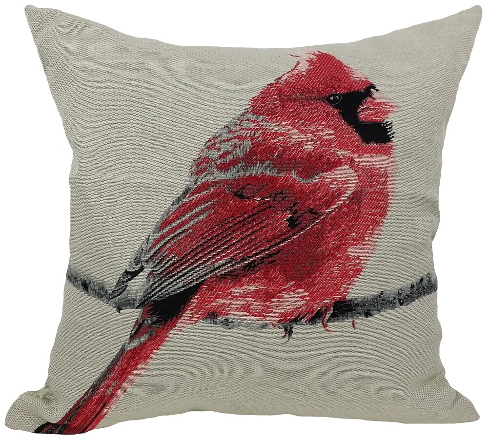 MANOR LUXE Bird18-in x 18-in Red Cotton Blend Indoor Decorative Pillow Polyester | ML14937AREDFEATHER