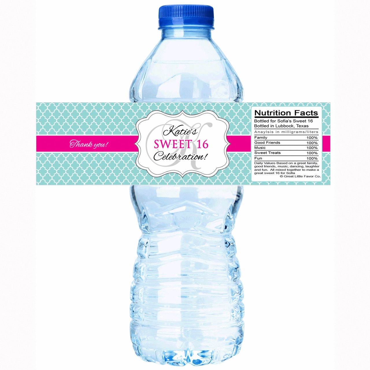 30 Monogram Qua-Trefoil Sweet 16 Water Bottle Labels - Stickers Party