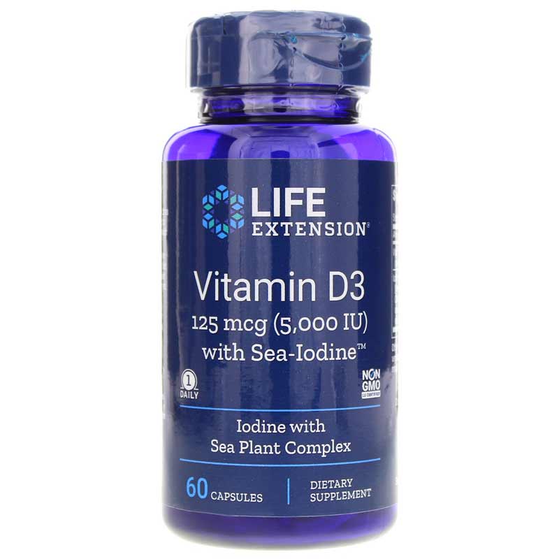 Life Extension Vitamin D3 5000 IU with Sea-Iodine 60 Capsules