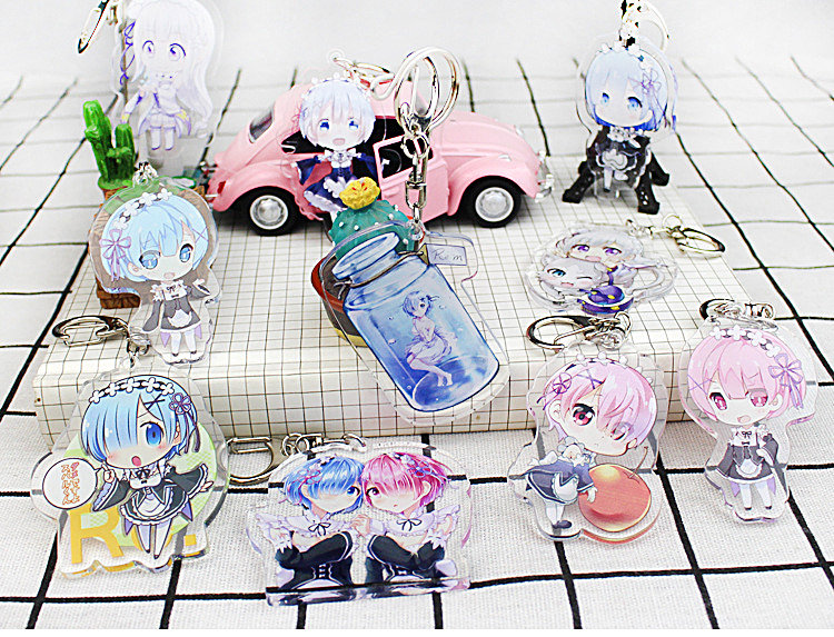 Set Of 2Pcs Re Zero Starting Life in Another World Anime Acrylic Charms Keychain Emilia Ram Rem Beatrice Frederica Baumann Petra Leyte Meili