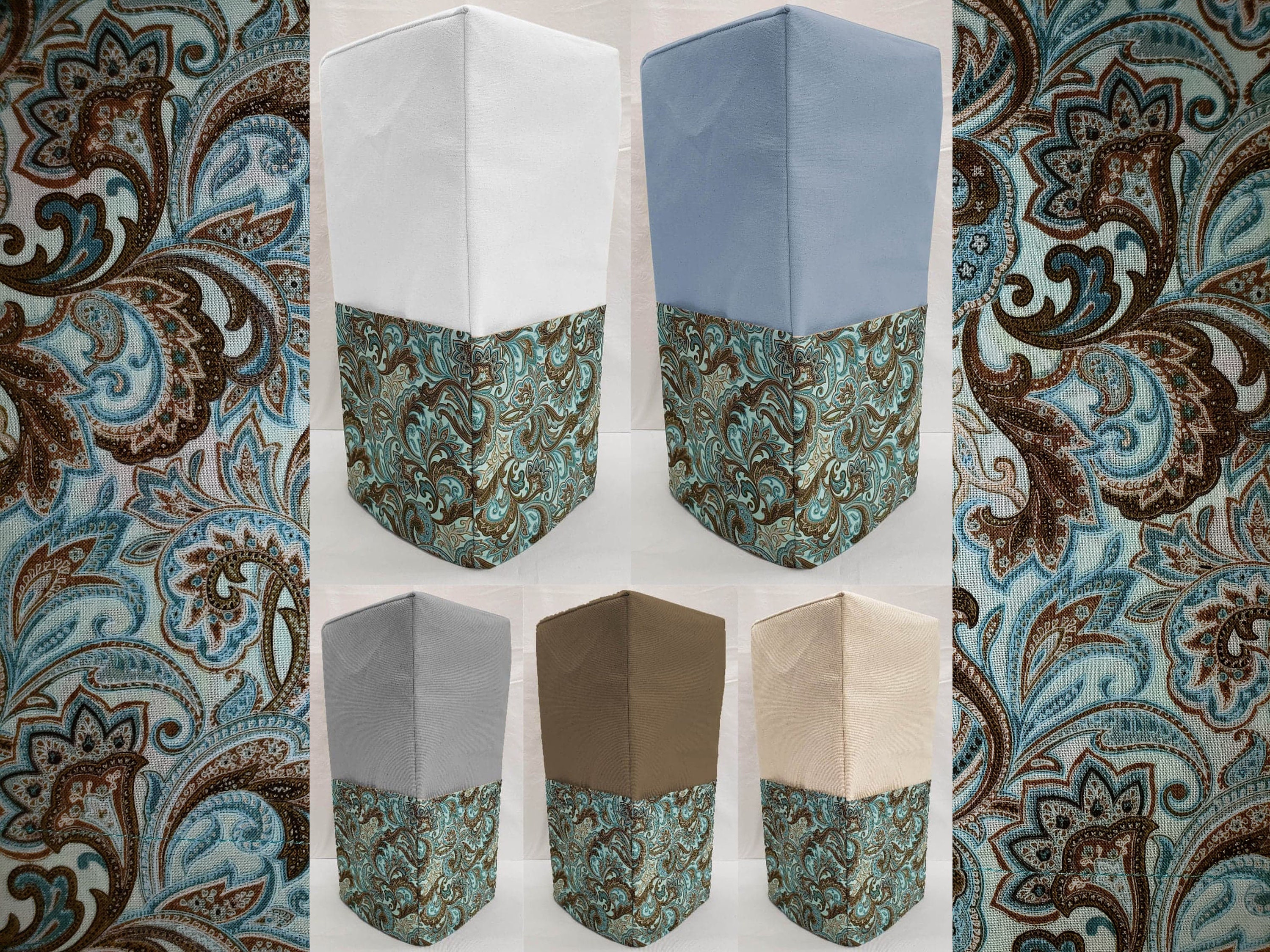 Canvas Brown & Teal Paisley Blender Cover | Sizing Chart Located in Item Details