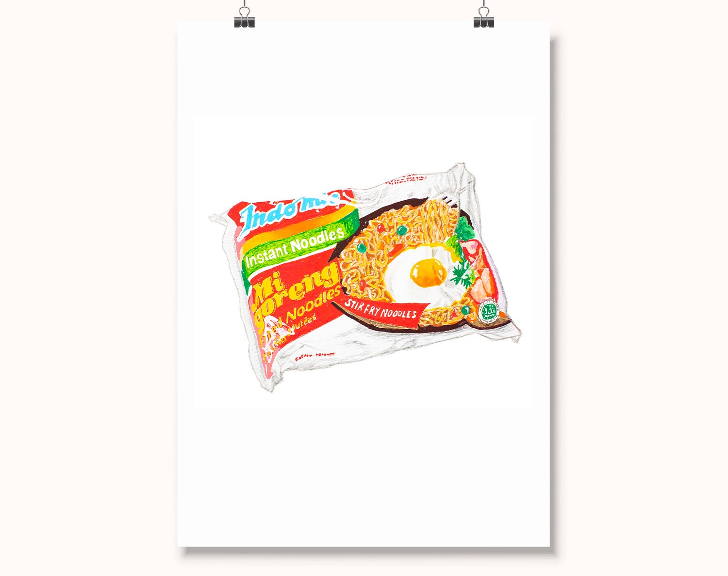 Noodles Art Print | Food Illustration Of Indonesian Mi Goreng Aussie Asian Ramen Poster