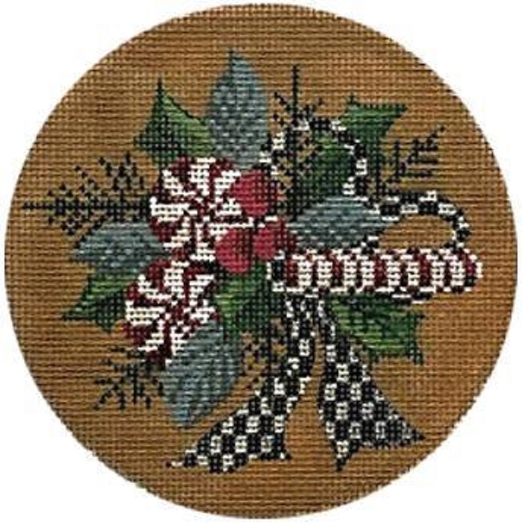 Needlepoint Handpainted Kelly Clark Peppermint Christmas Ornament 4.5 -Free Us Shipping