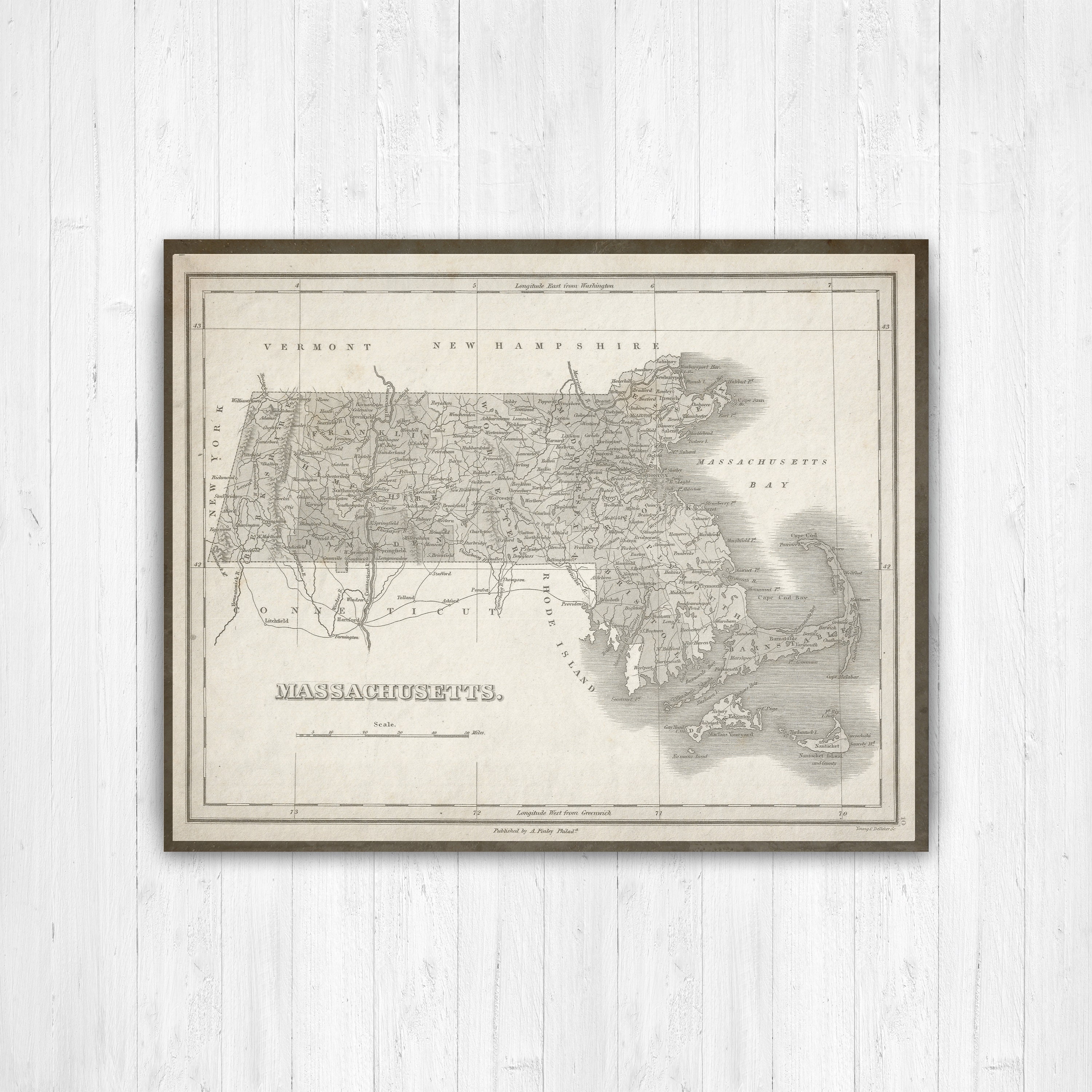 Massachusetts Antique State Map Print | Canvas Art Printed Marketplace