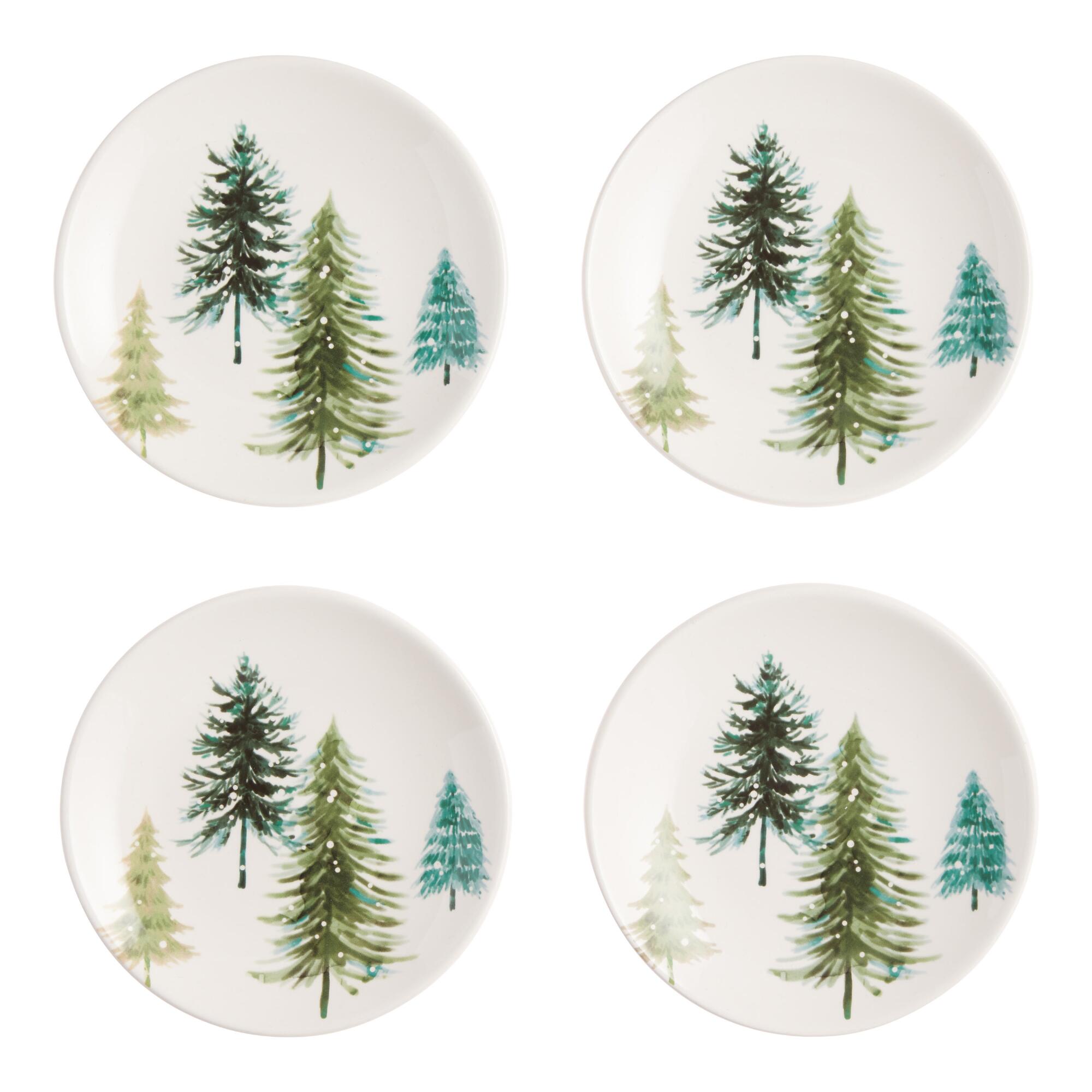 Pier Place Snowy Spruce Appetizer Plates 4 Pack: Green/White/Silver - Earthenware by World Market
