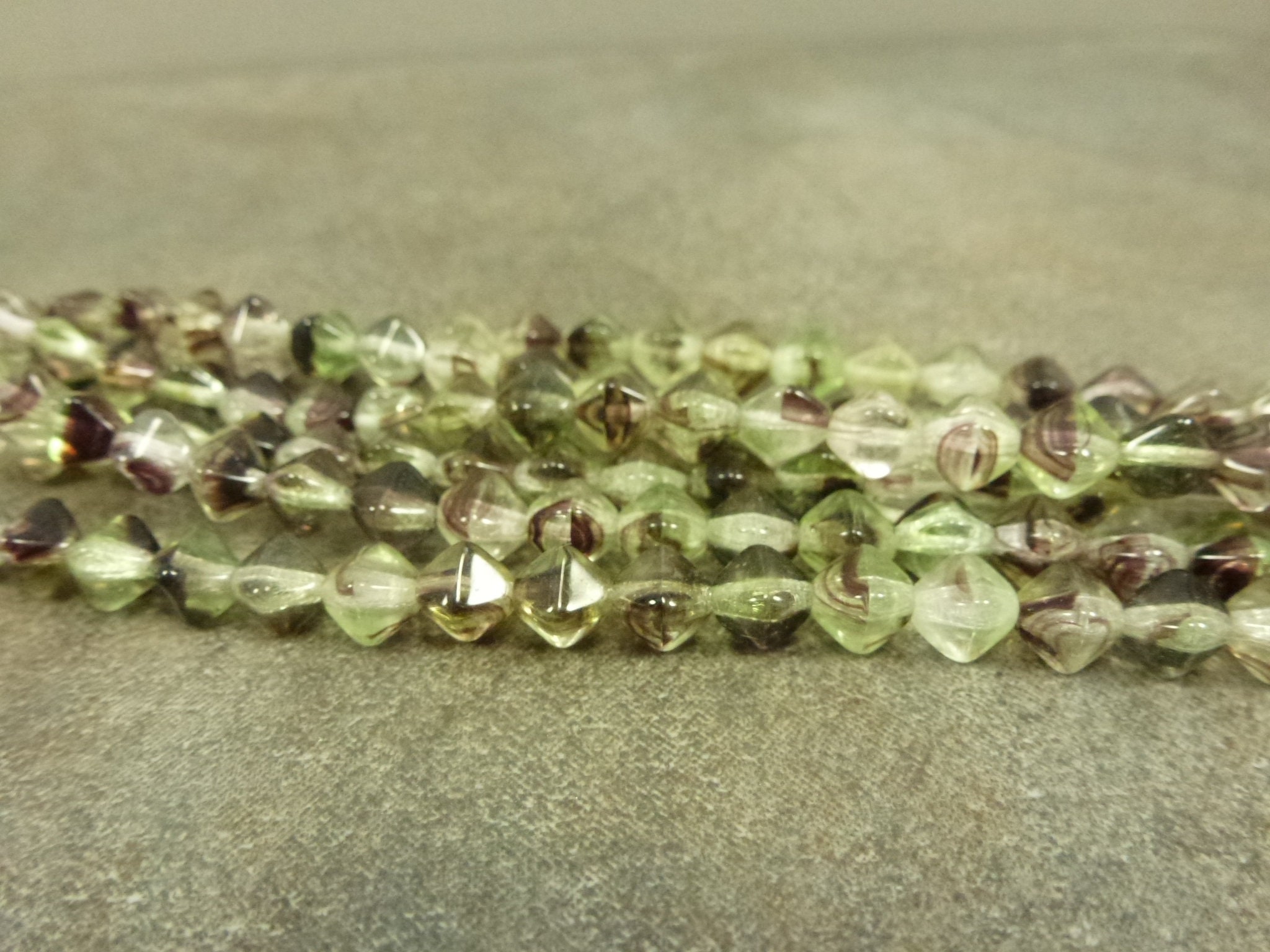Spring Green/Amethyst Blend Czech Glass Lucerna Bicone Beads 6mm 60Pc Pressed