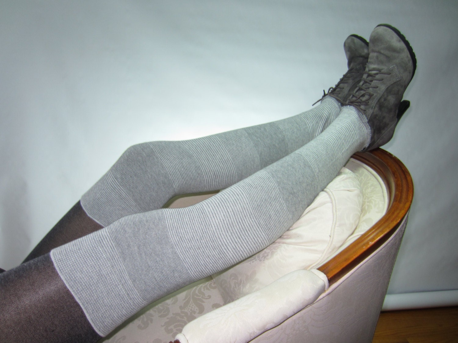 Cashmere Blend Thigh High Boot Socks Gray Leg Warmers Grey Over The Knee A1844