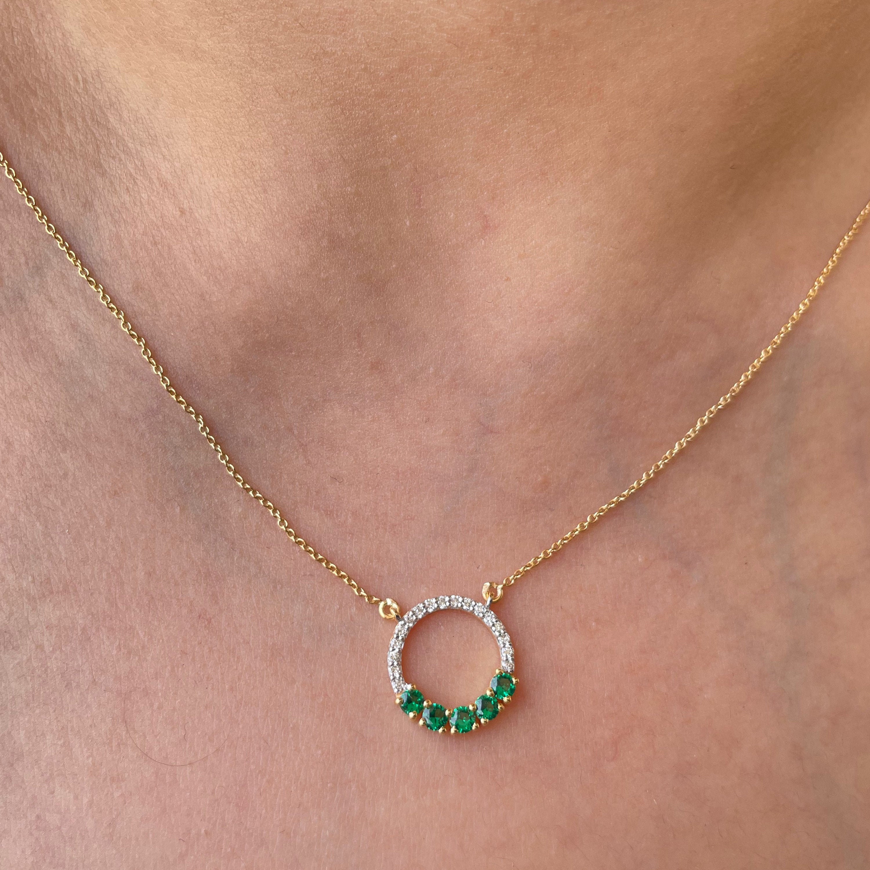 Eternity Necklace, Created Emerald Diamond Circle Open Necklace For Women