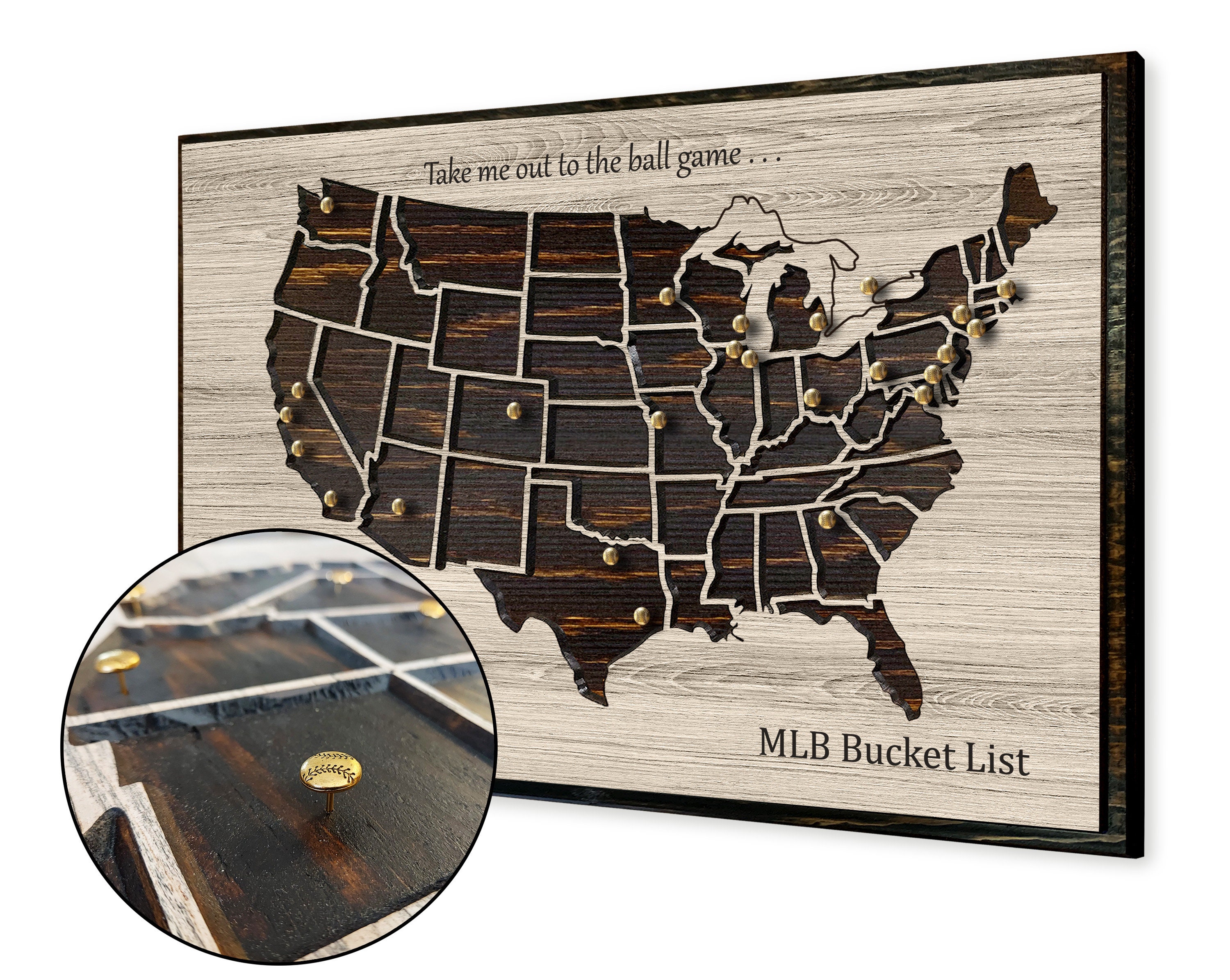 Mlb Bucket List Map, Major League Baseball Ball Park Tour Us Stadium Travels, Push Pin Map To Mark Stadiums Visited