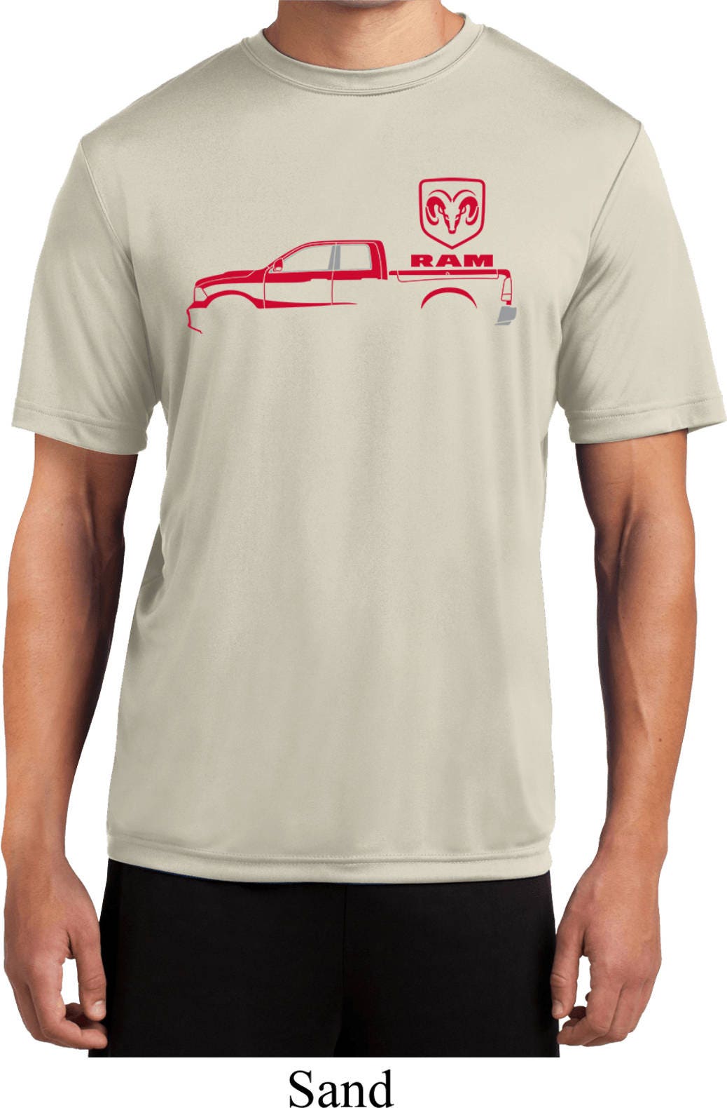Red Dodge Ram Silhouette Men's Moisture Wicking Tee T-Shirt-21539E2-st350
