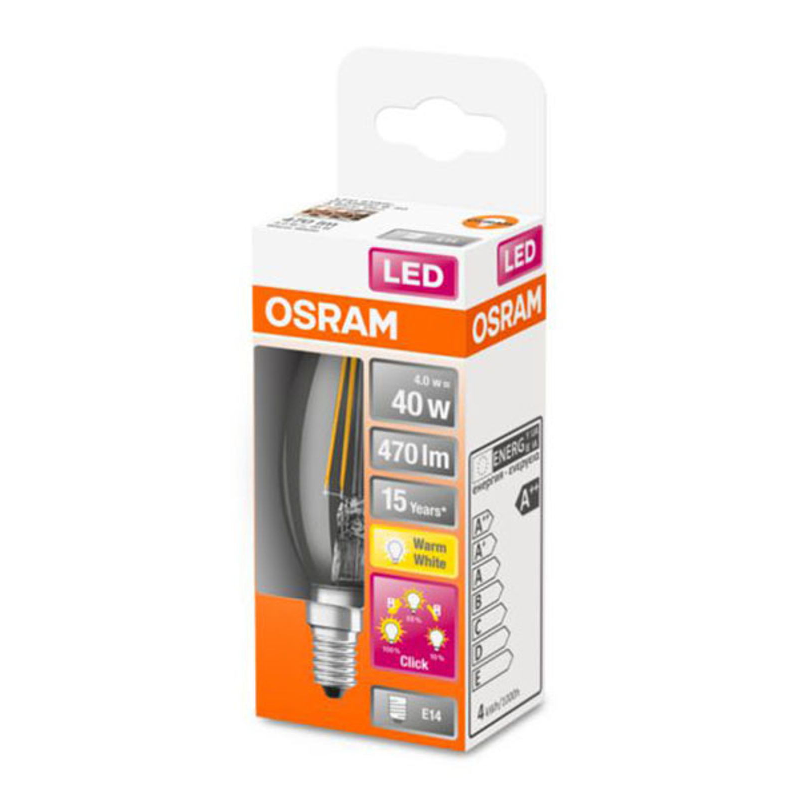 OSRAM Classic B -LED-lamppu E14 4W 827 3-Step-dim