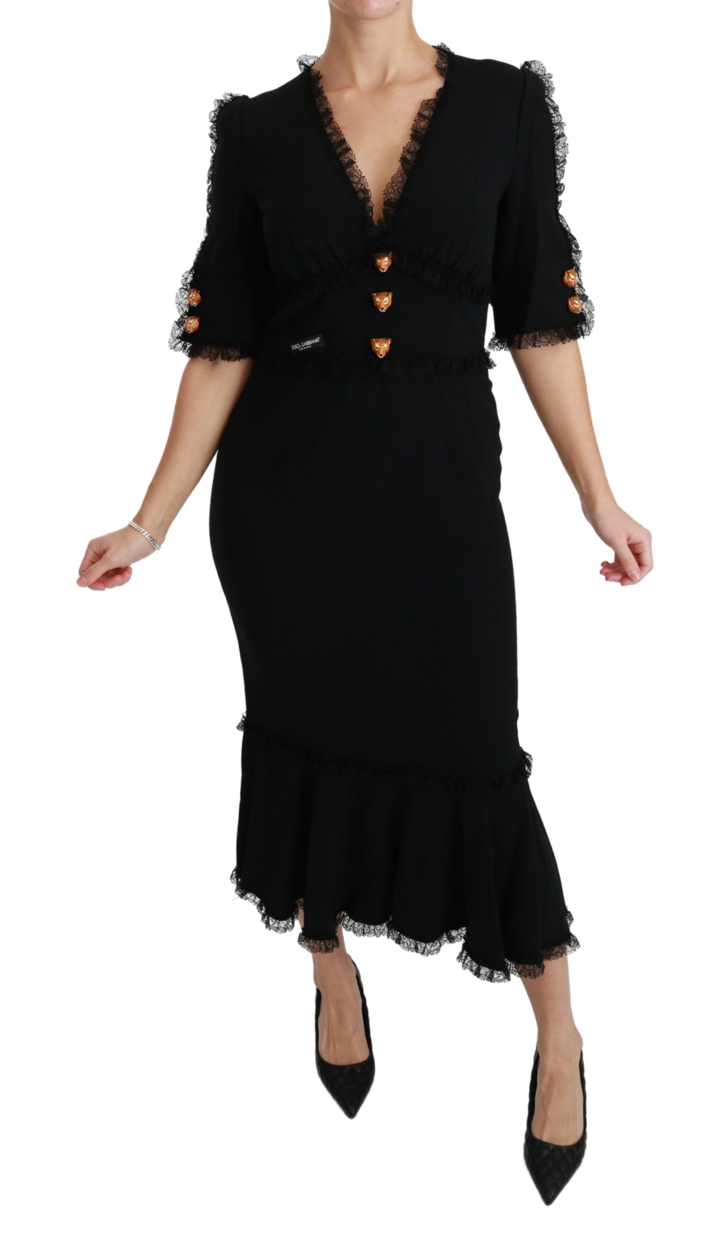 Dolce & Gabbana Women's Lace Shift Leopard Head Dress Black DR2470 - IT44|L