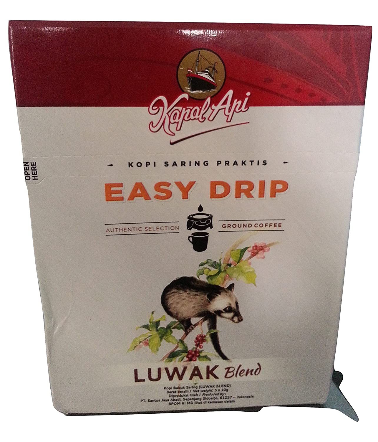 Kapal Api Easy Drip Tana Toraja Luwak Blend 5-ct, 50 Gram (Pack of 10)