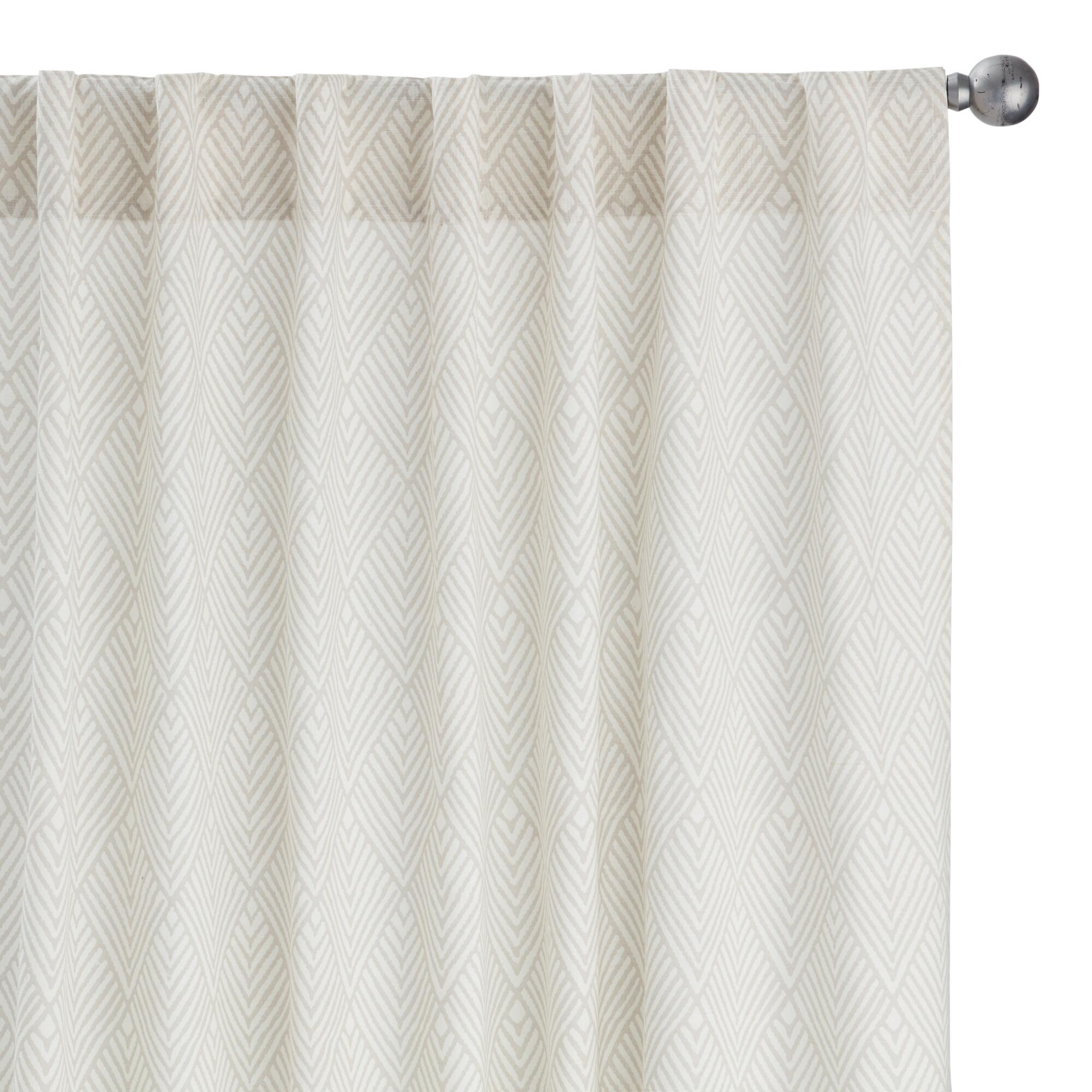 White And Tan Diamond Cotton Sleeve Top Curtains Set of 2: White/Natural - 84" L by World Market