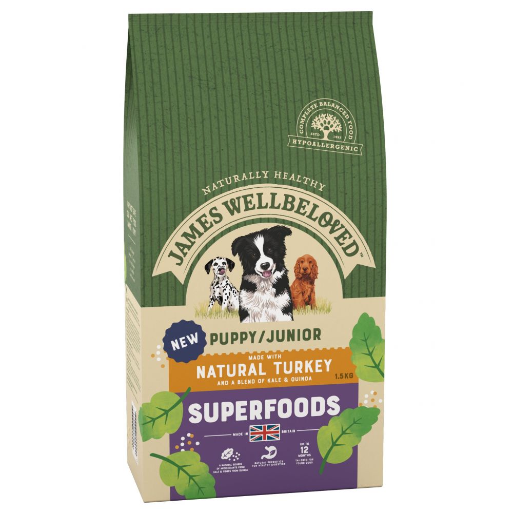 James Wellbeloved Puppy/Junior Superfoods - Turkey with Kale & Quinoa - 1.5kg