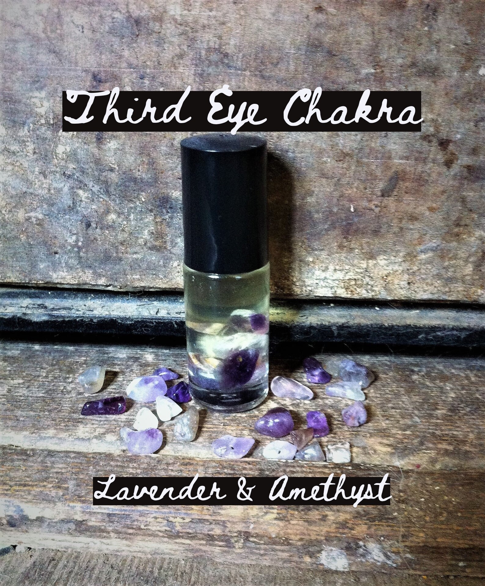 Third Eye Chakra Balancing Roller Blend/Lavender Essential Oil Infused With Amethyst Gemstone Chips Charged