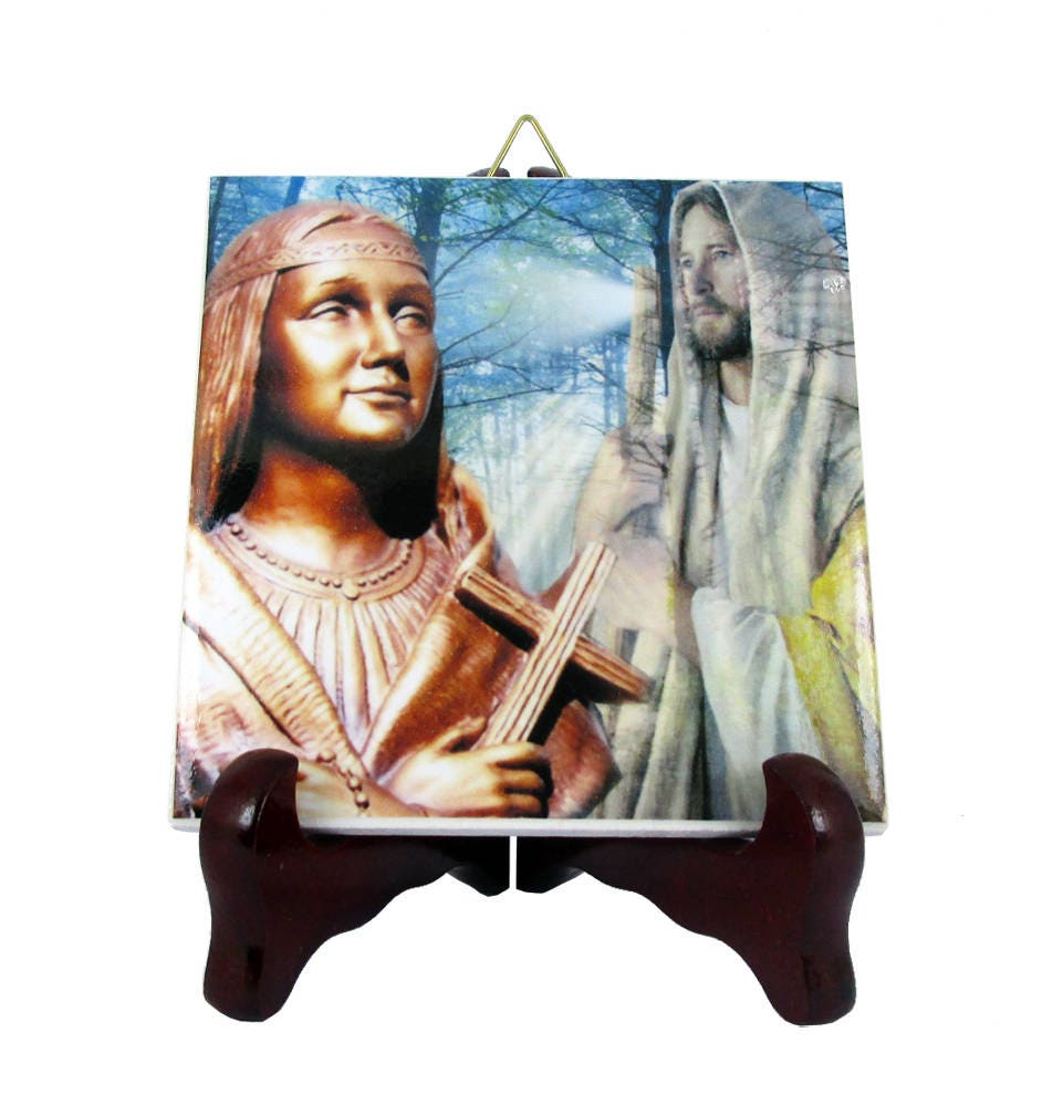 st Kateri Tekakwitha - Catholic Saints Icon On Ceramic Tile Saint Art