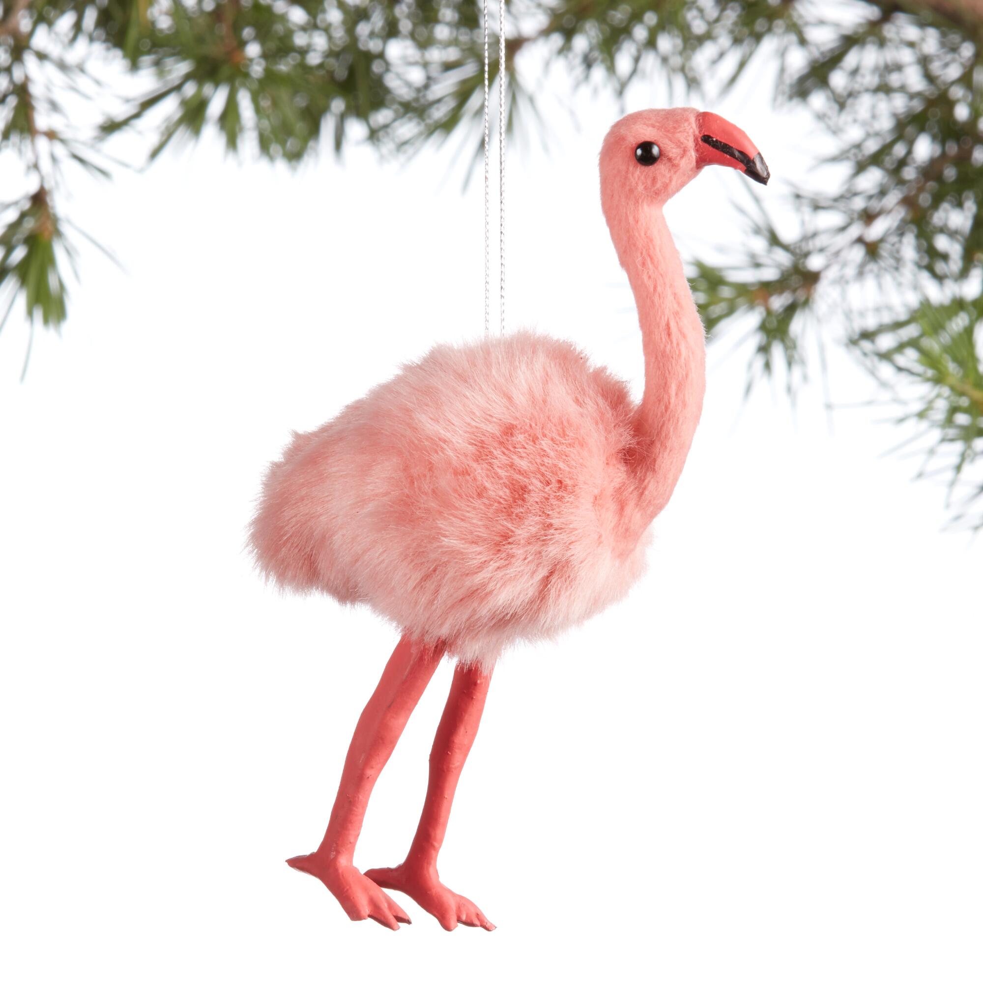 Faux Fur Flamingo Ornament: Pink - Plastic by World Market