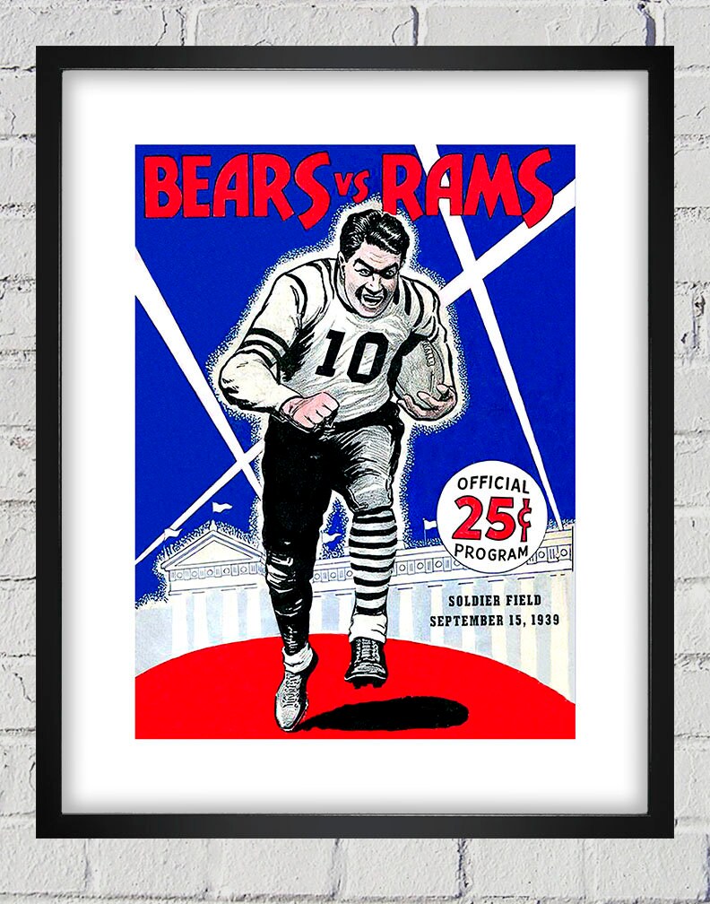 1939 Vintage Cleveland Rams - Chicago Bears Football Program Cover Digital Reproduction Print Or Matted Framed