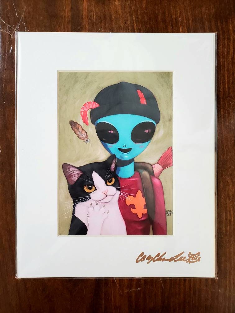 Curious Kitty & Seafood Alien Print