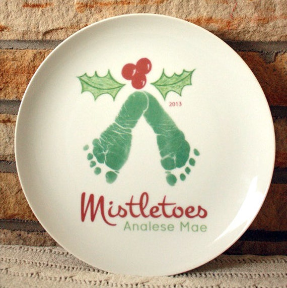 Mistletoe Footprint Plate, Cookies For Santa, Grandma Christmas Gift, Baby's First Christmas, Footprint Keepsake Art, Handprint Art 304 Plt