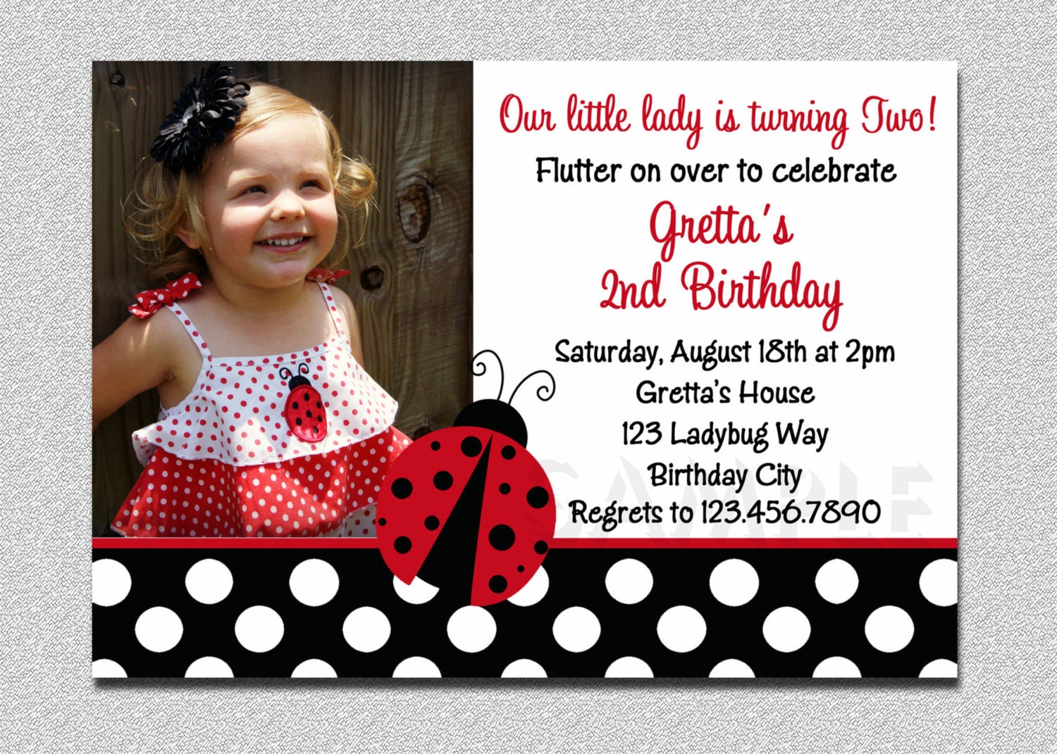 Ladybug Birthday 1st Birthday Invitation, Party Girl Photo