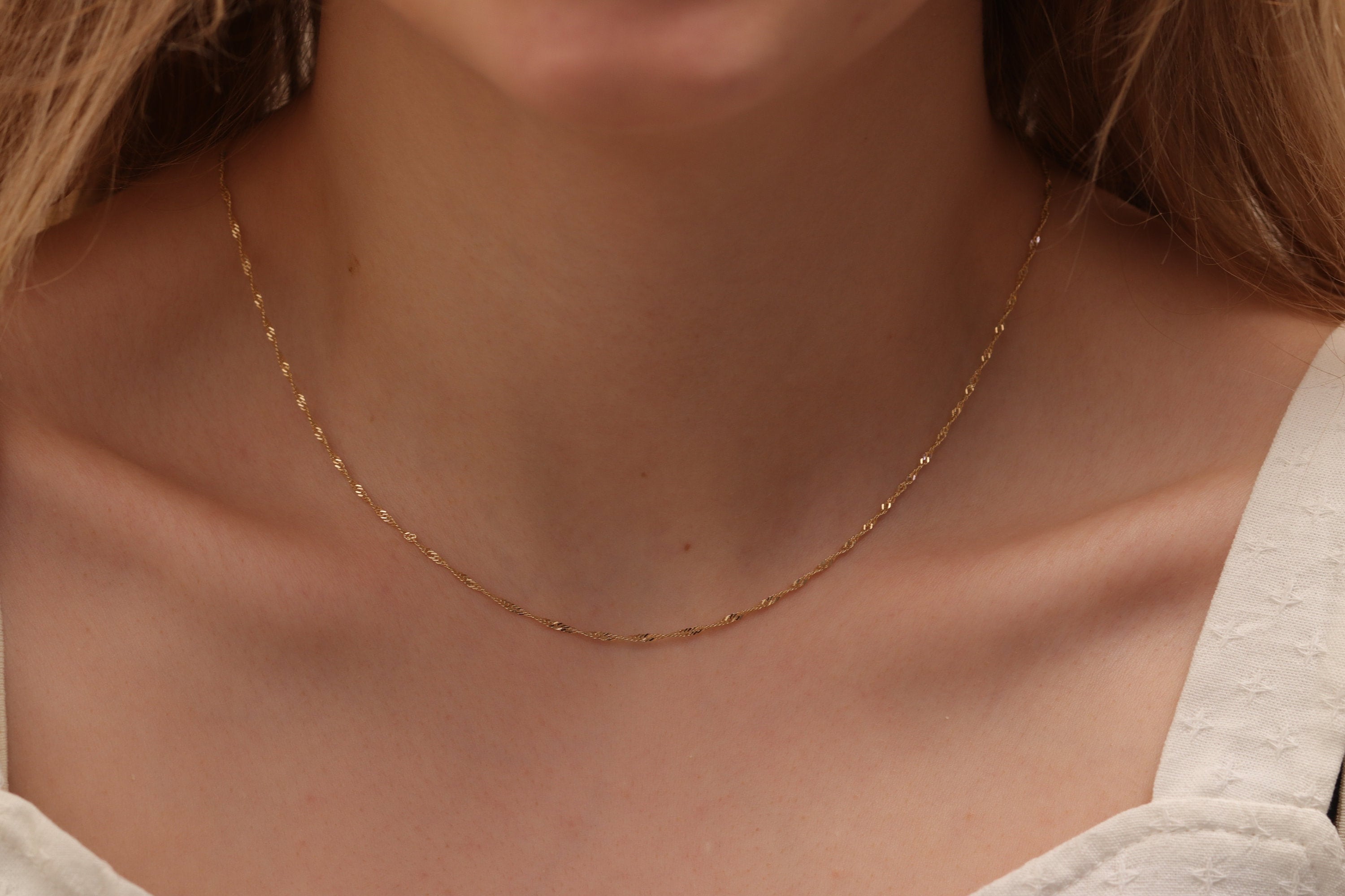 14K Gold Singapore Chain/Handmade Layered Necklace Available in Gold, Rose White
