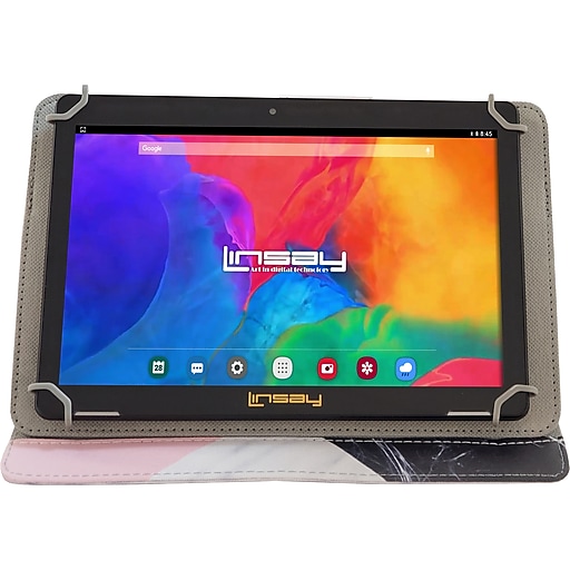 Linsay 10.1" Tablet with Black/Pink/White Marble Case, 2GB Ram, 32GB Storage, Android 10, Black (F10IPCMBW)