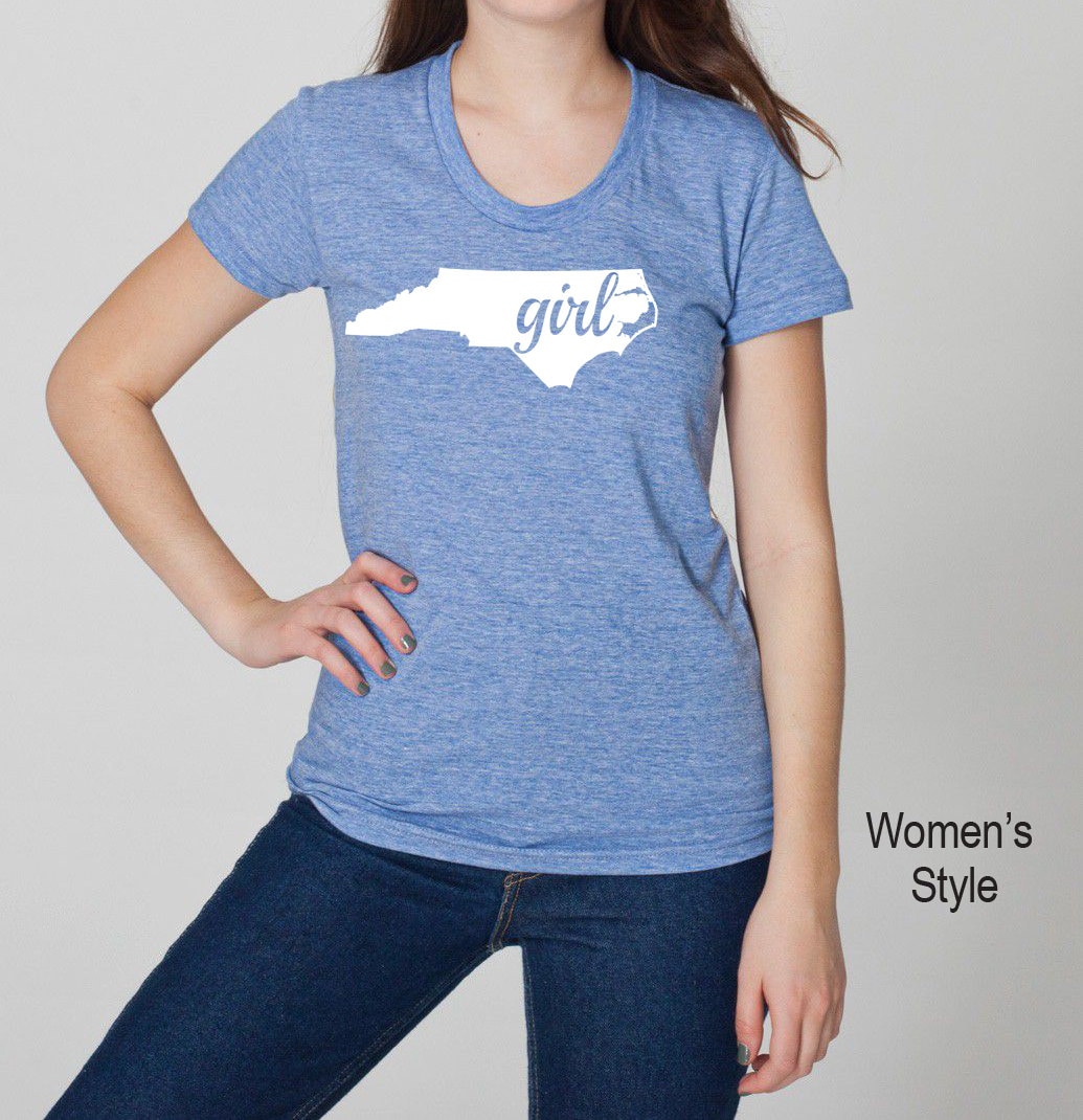 North Carolina Girl Home State Tri Blend Track T-Shirt - Unisex & Juniors Tee Shirts Size S M L Xl