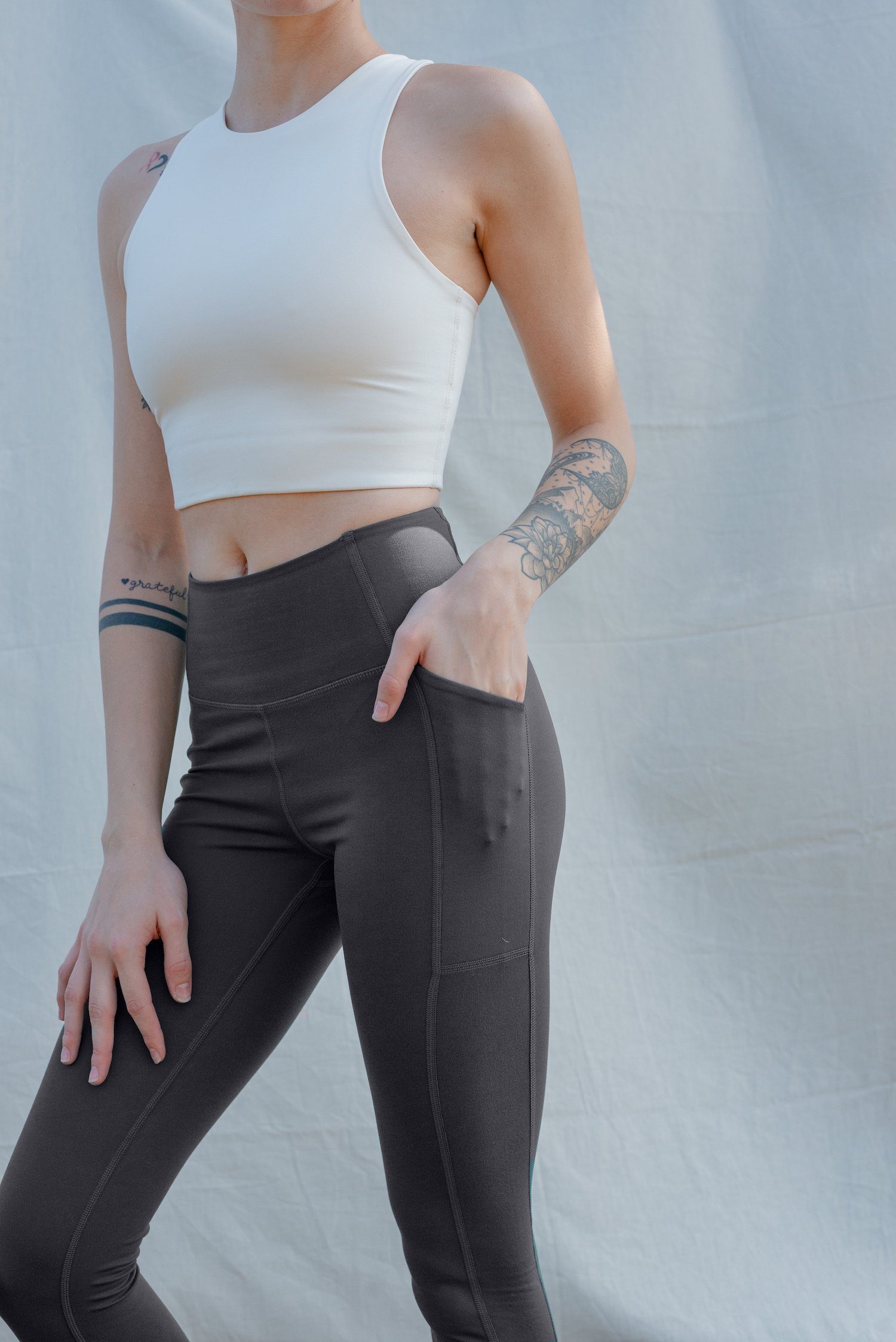 Girlfriend Collective Women's High-Rise Pocket Legging - Made From Recycled Water Bottles, Moon / XS / Normal