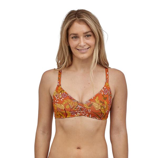 Patagonia Women's Reversible Seaglass Bay Bikini Top, Field Floral: Desert Orange / XS