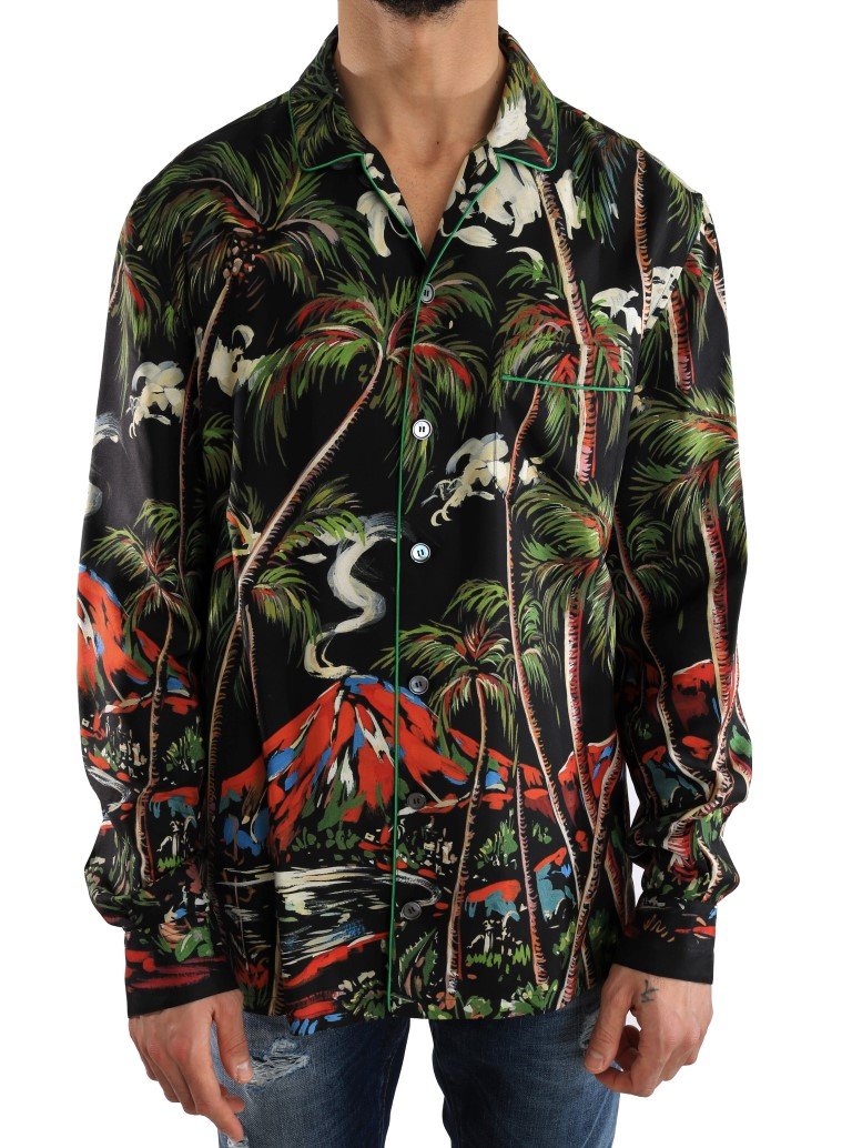 Dolce & Gabbana Men's Silk Jungle Print Shirt Multicolor TSH2056 - 40
