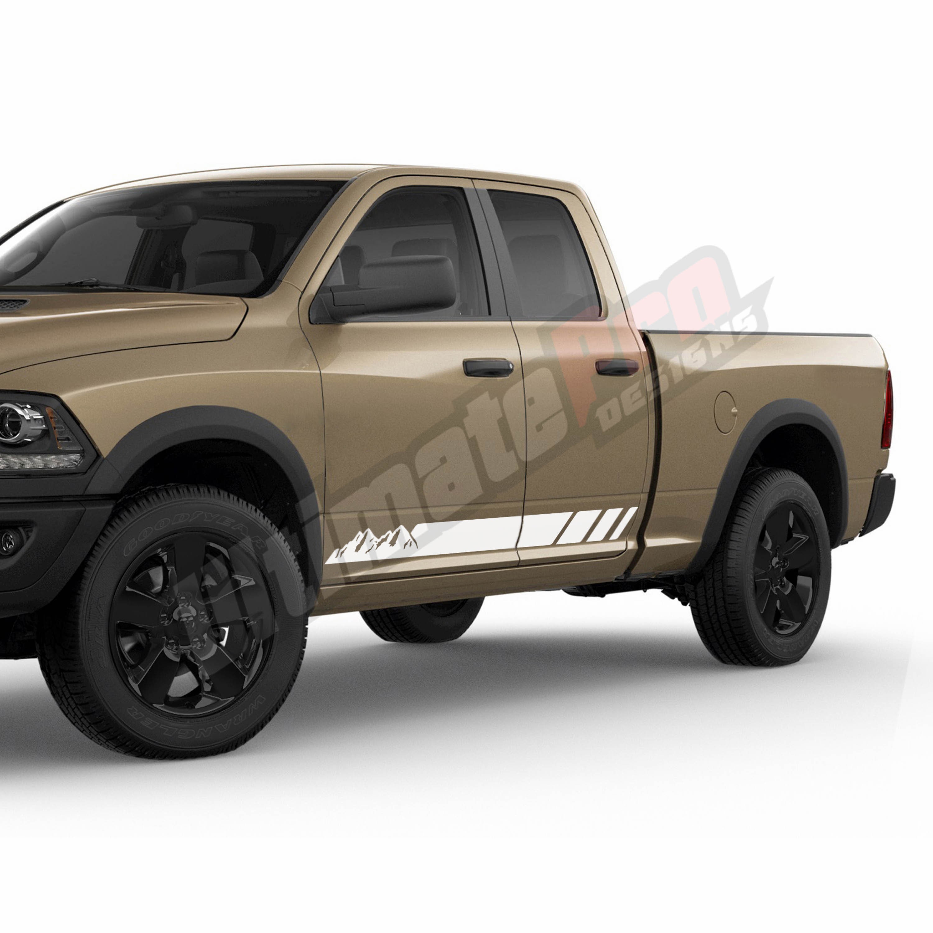 Decal Sticker Side Stripes Mountains Compatible With Dodge Ram Srt8 Rt 1500 Quad Cab Gen 3 4 5 2009 - 2020 4x4 Off Road