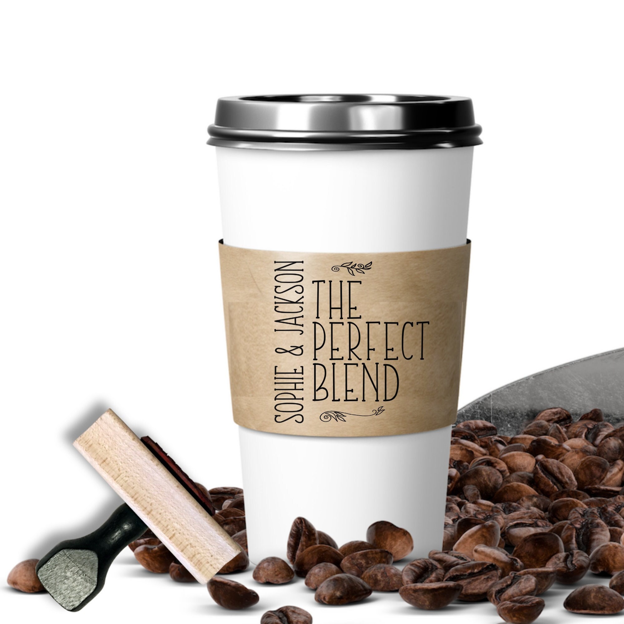 The Perfect Blend Coffee Sleeve Stamp, Custom Diy Cup, Modern Bridal Shower, Tea Party Paper Bar Idea, Dessert Table