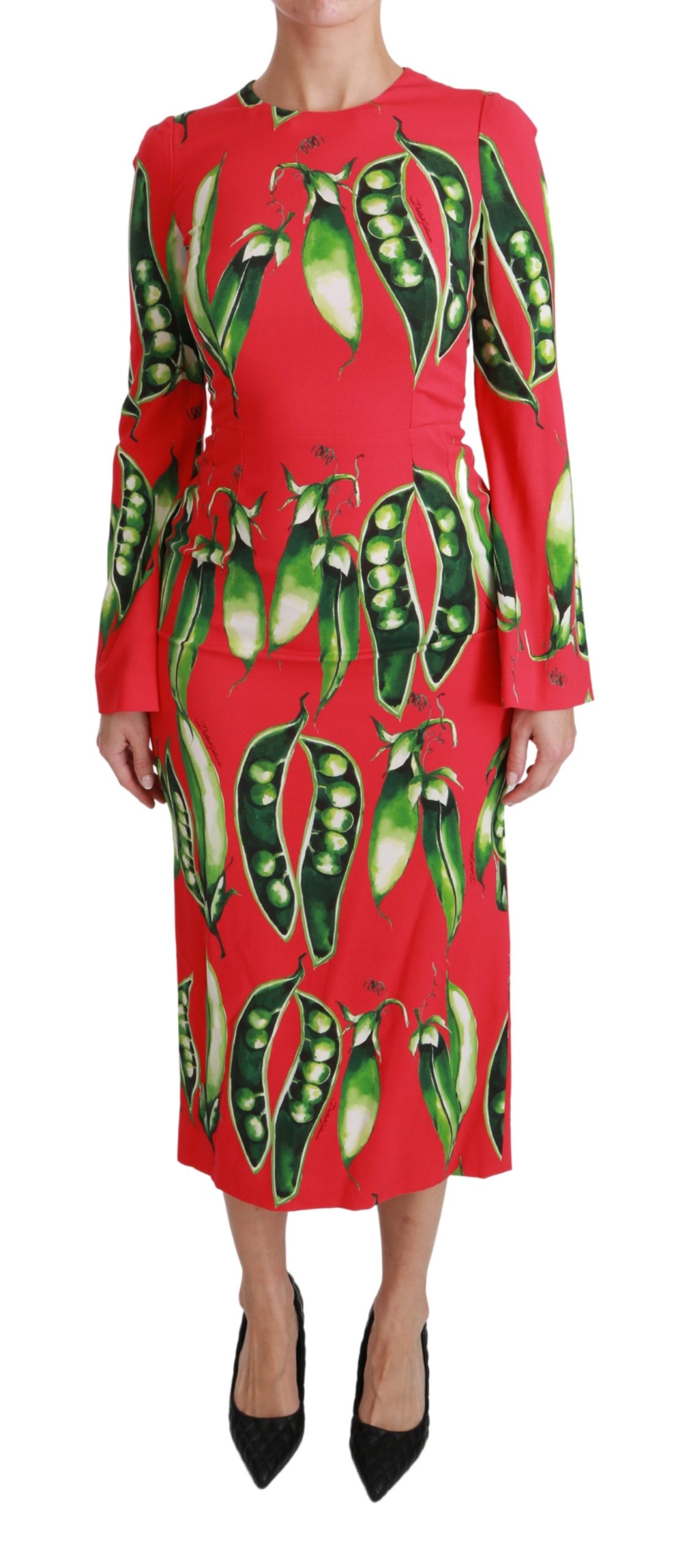 Buy Dolce Gabbana Women's Snap Pea Print LS Midi Dress Red