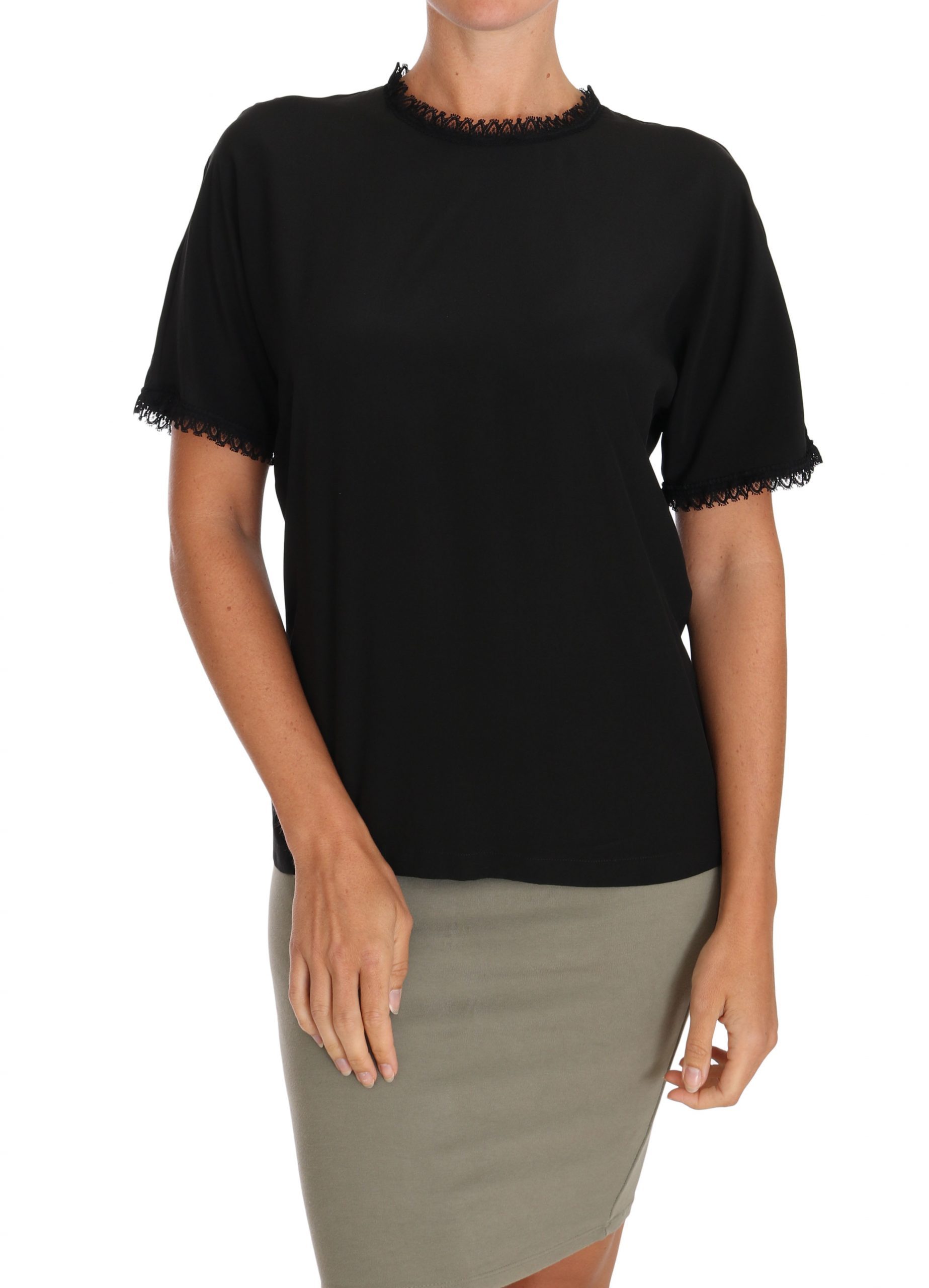 Black Silk Lace Top Blouse T-Shirt - IT38|XS