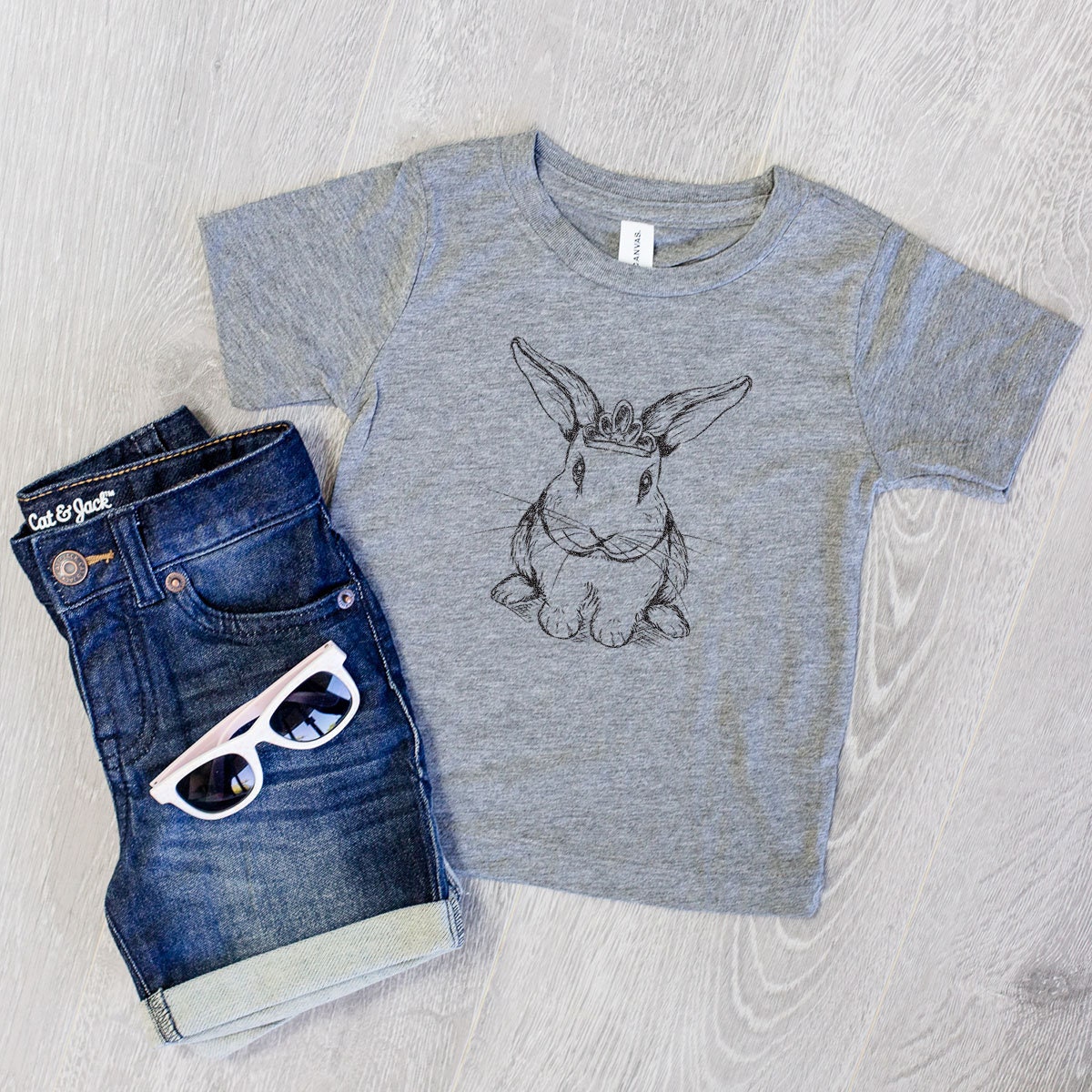 Bunny Crown Easter Rabbit Tri-Blend Shirt - Kids Animal Tshirt Glasses T Children Girl Boy Unisex Clothing