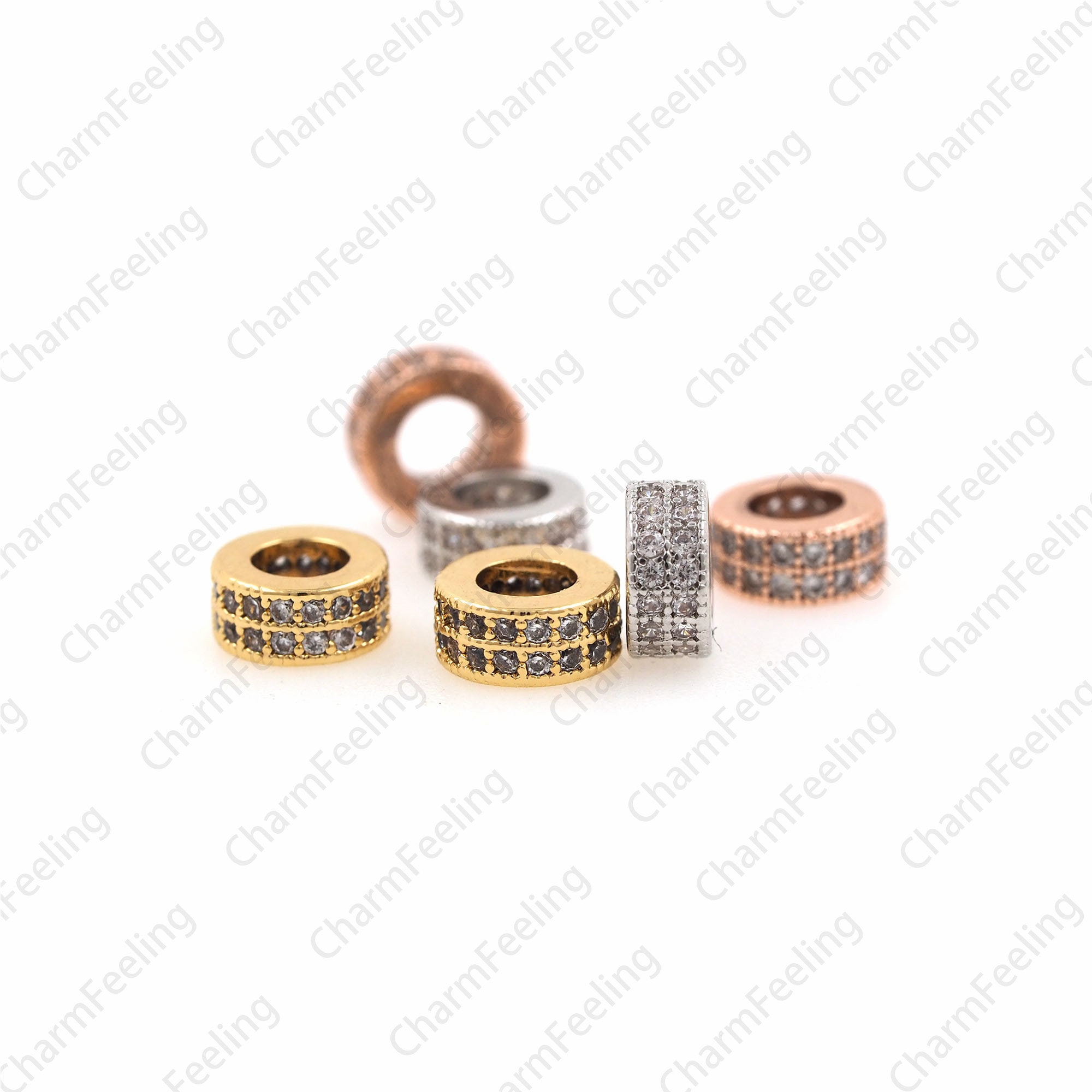 Cz Gasket, Round Flat Large Hole Beads, Bracelet Connector, Necklace Spacer Diy Bead Accessories 8x2.5mm Hole 4mm 1Pcs