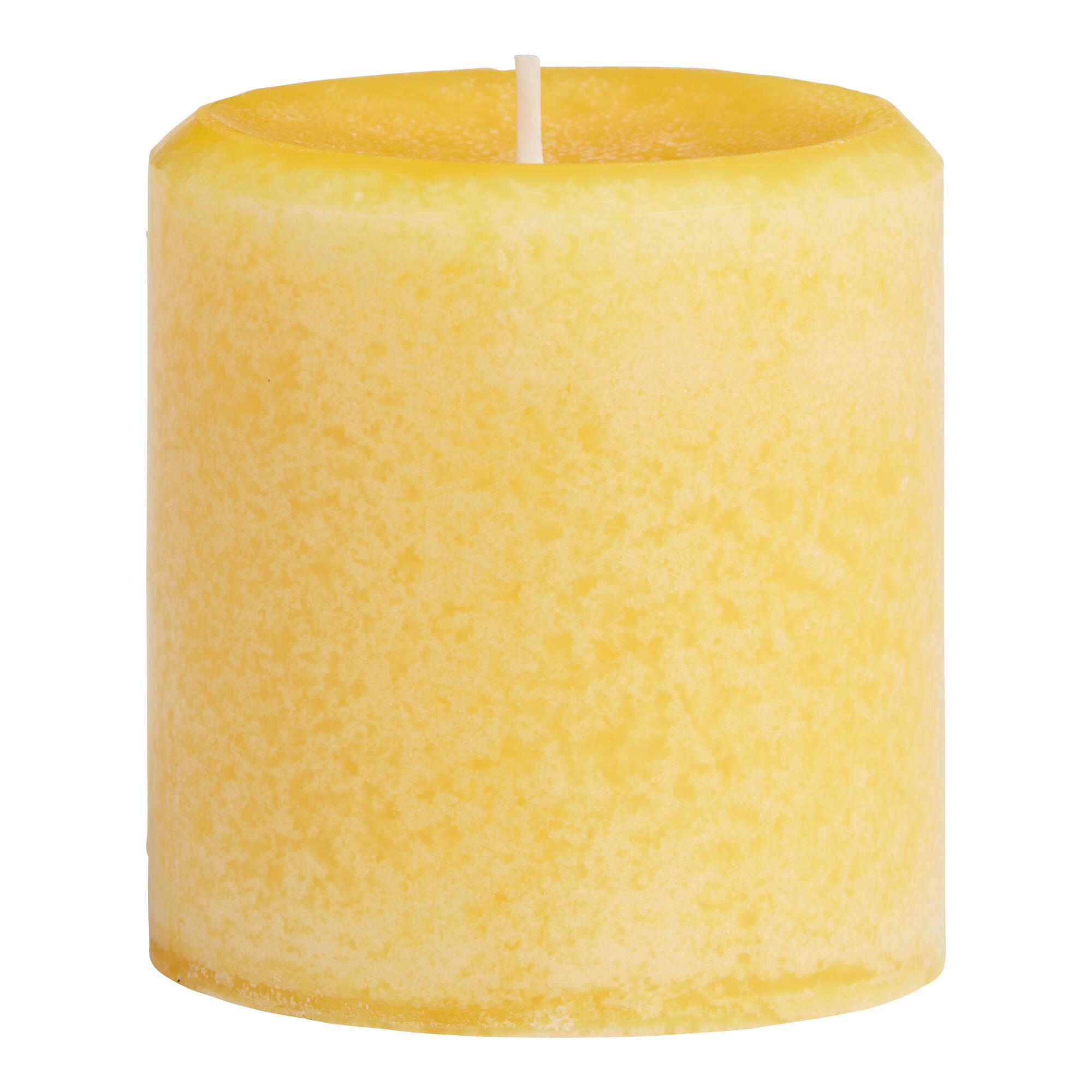 3x3 Limoncello Mottled Pillar Scented Candle: Yellow - Scented Wax by World Market