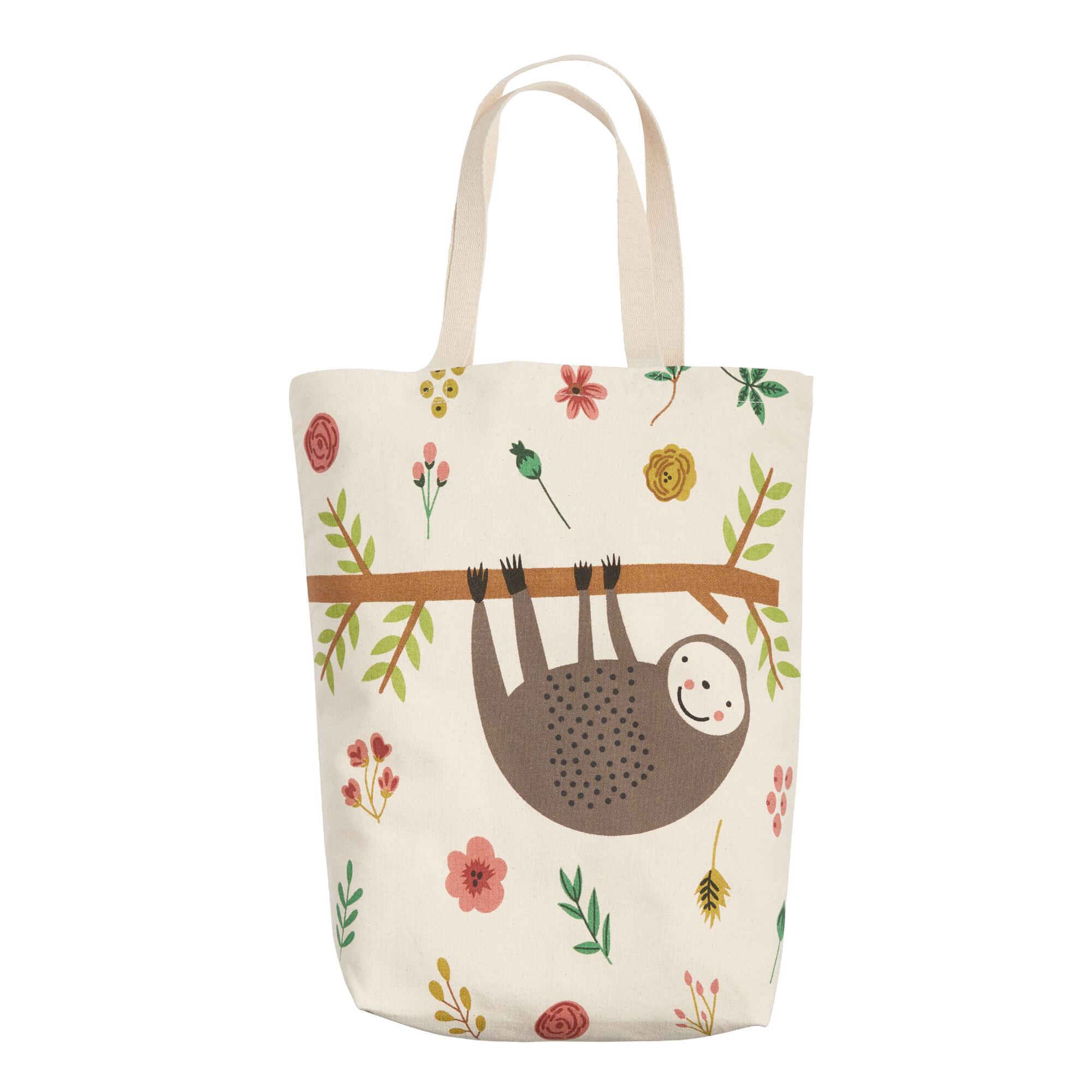 Sloth Floral Canvas Tote Bag by World Market