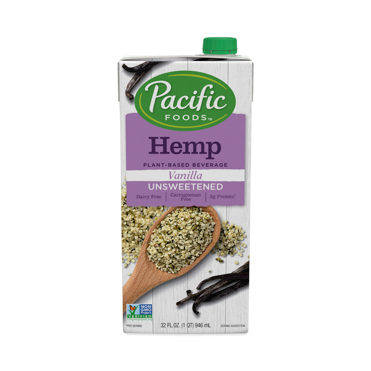 Pacific Foods Non-GMO Hemp Beverage, Unsweetened Vanilla 32 fl oz carton