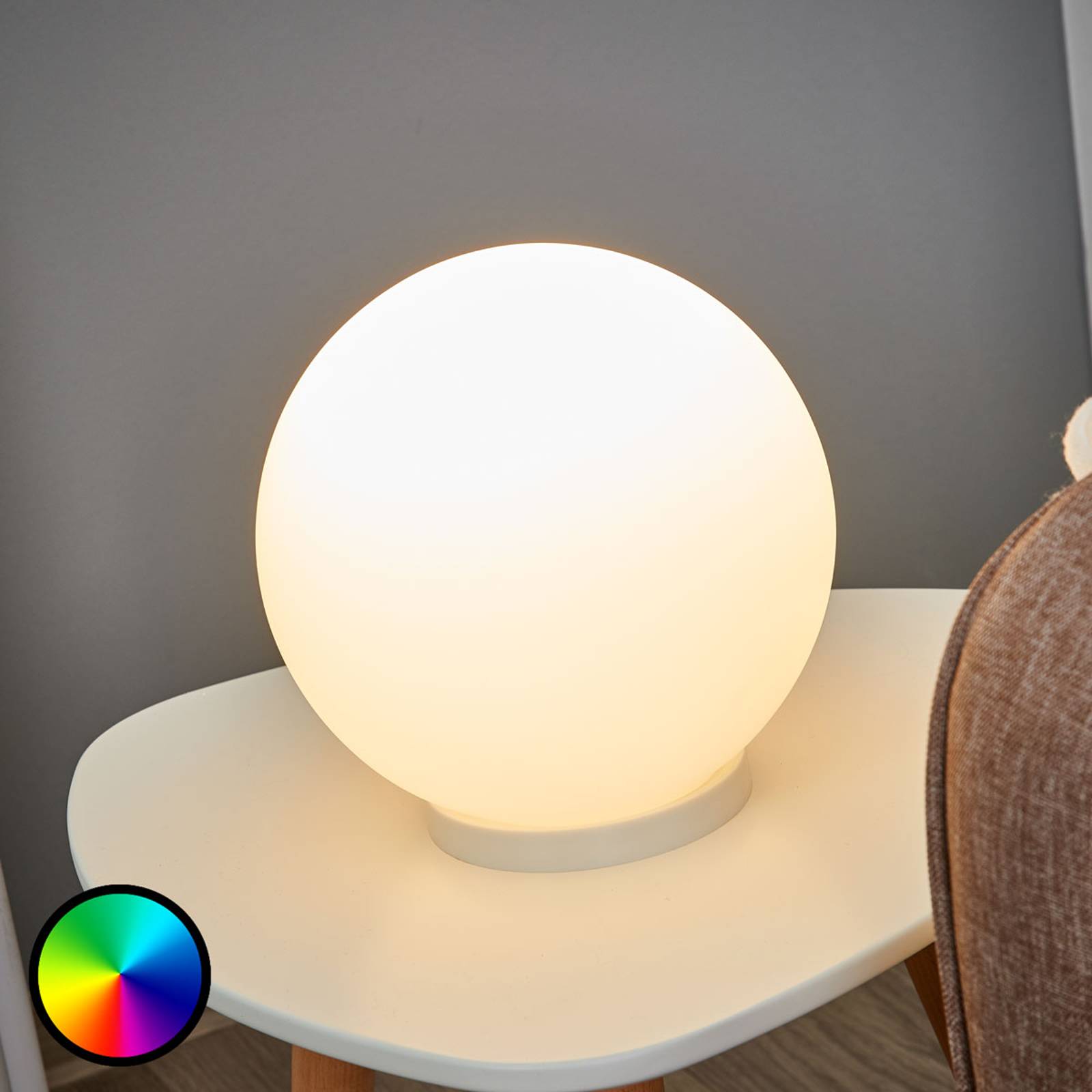 Pallonmuotoinen pöytävalaisin Rondo-C, LED RGBW