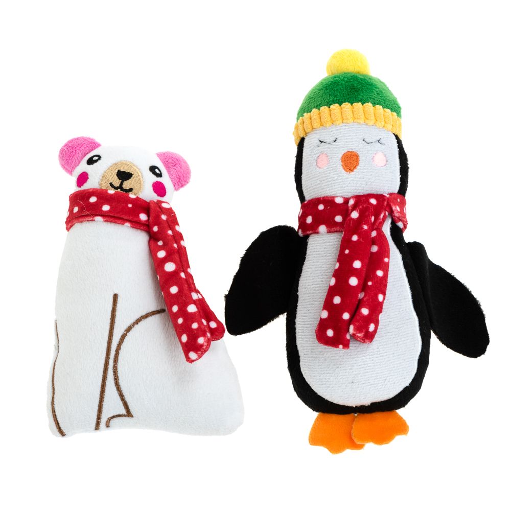 Polar Bear and Penguin Catnip Toy Set - Set of 2